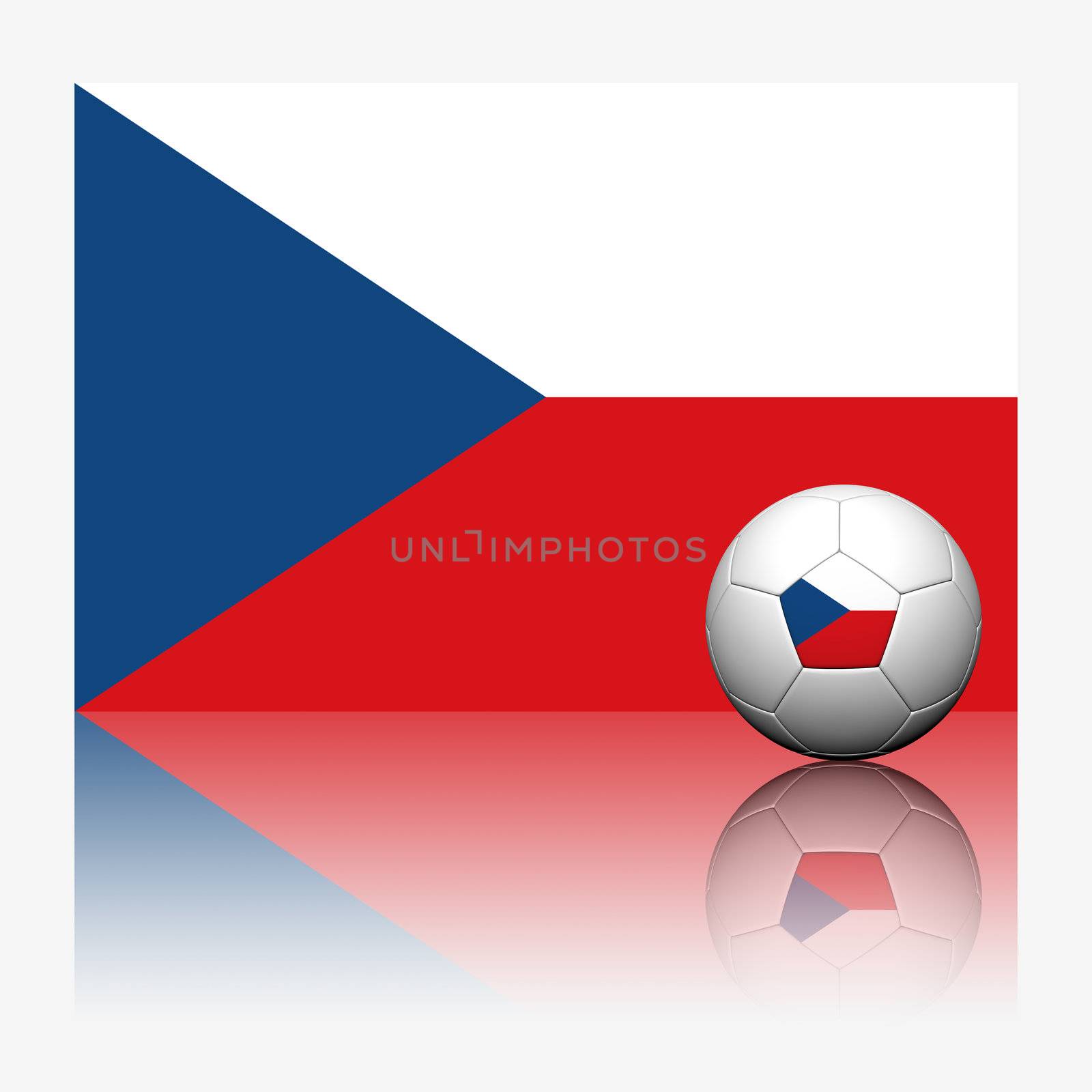 Czech soccer football and Czech flag with reflect on white background