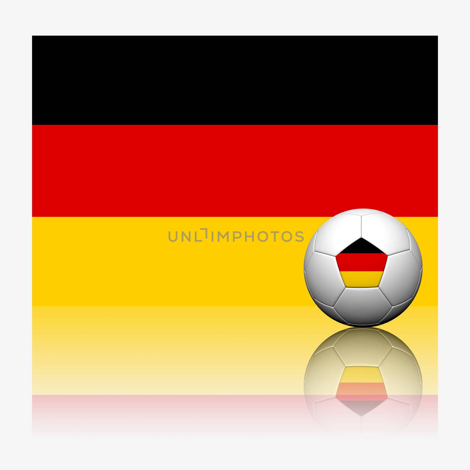 Germany soccer football and flag with reflect on white background