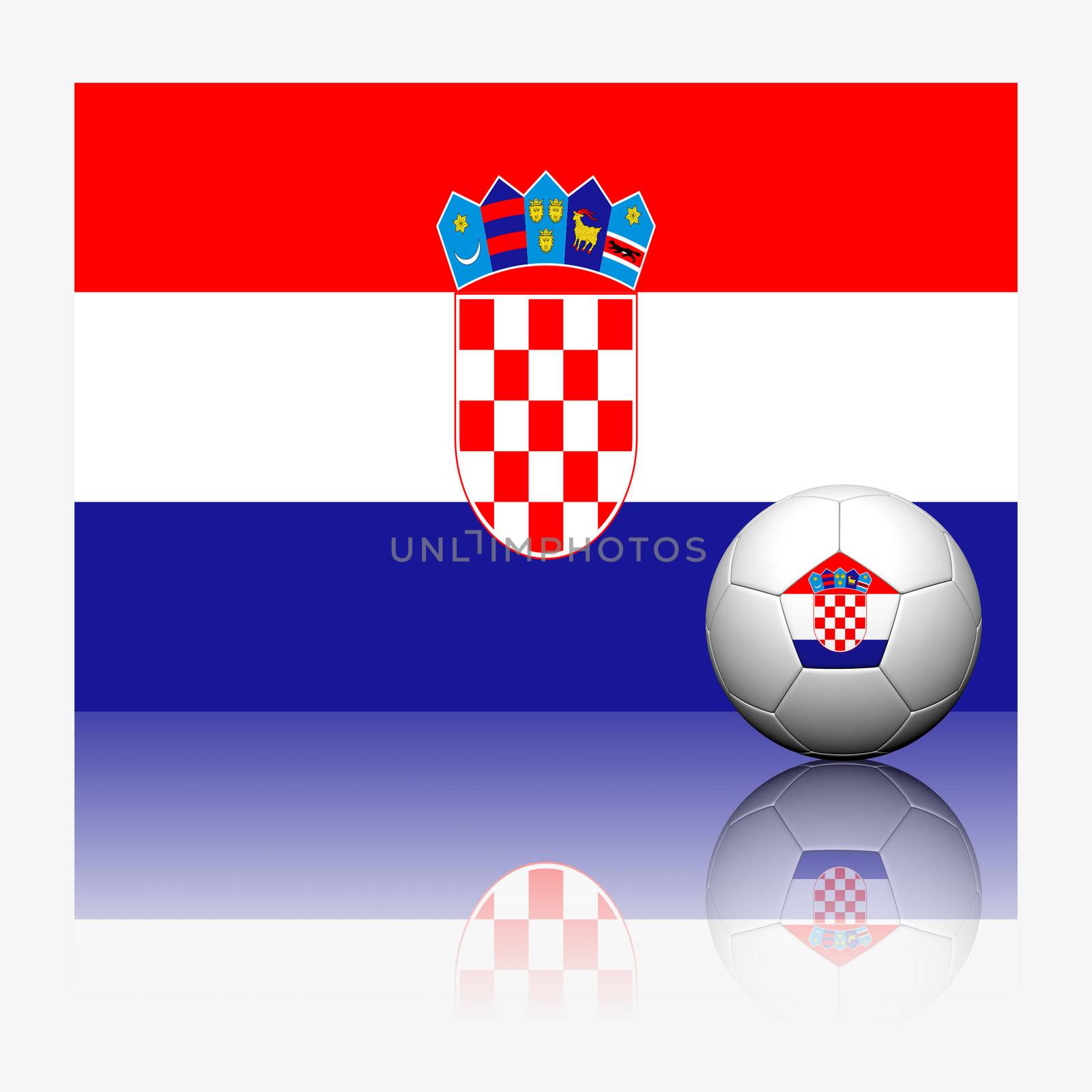 Croatia soccer football and flag with reflect on white background