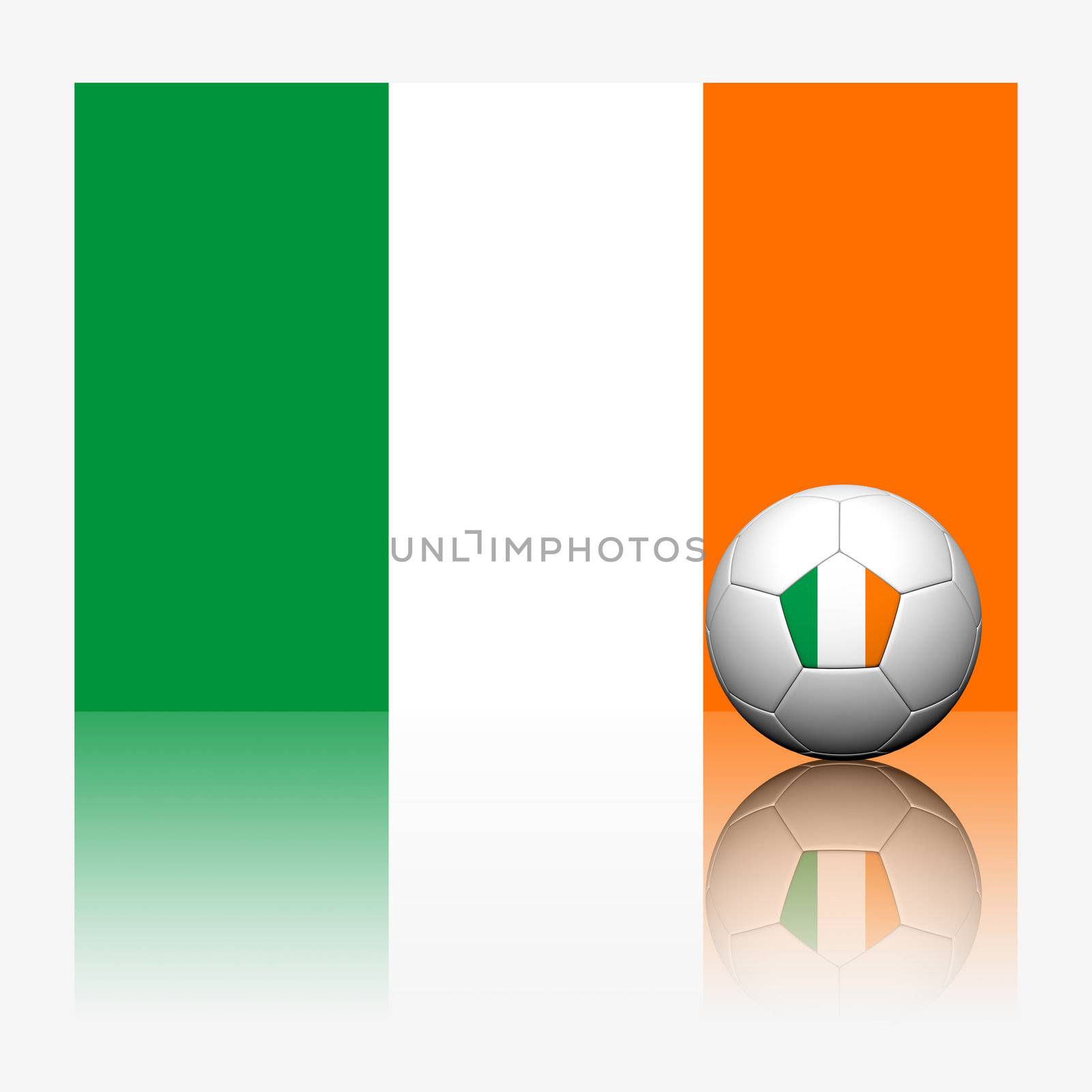 Ireland soccer football and flag with reflect on white backgroun by jakgree