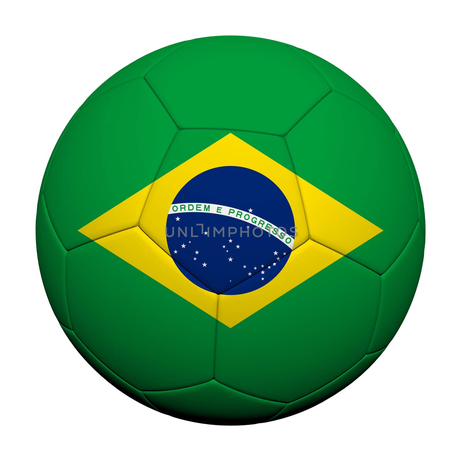 Brazil Flag Pattern 3d rendering of a soccer ball 