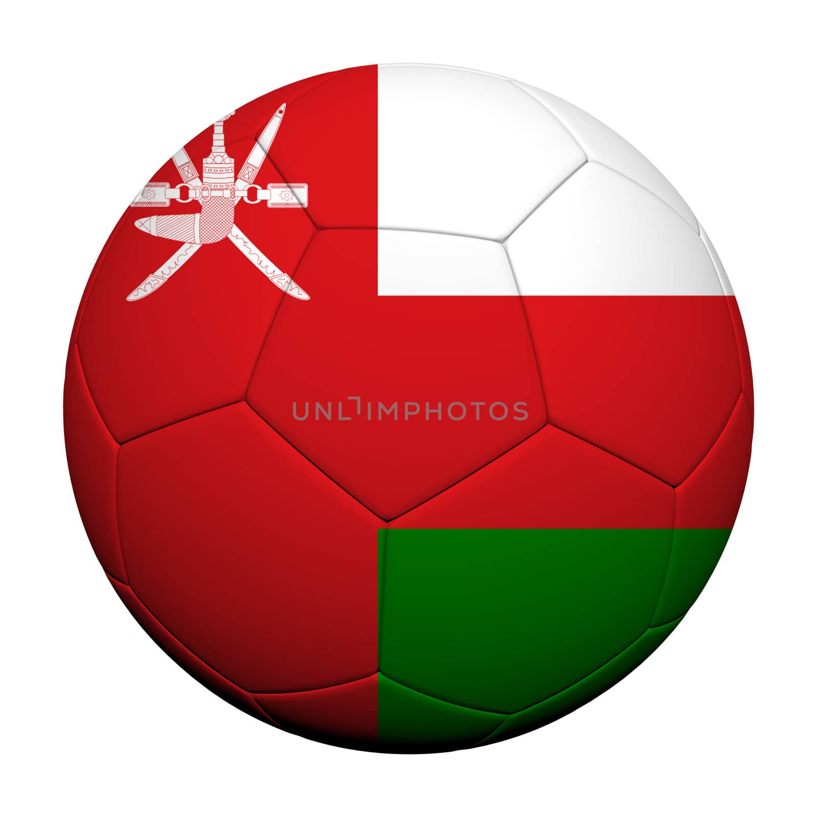 Oman Flag Pattern 3d rendering of a soccer ball 