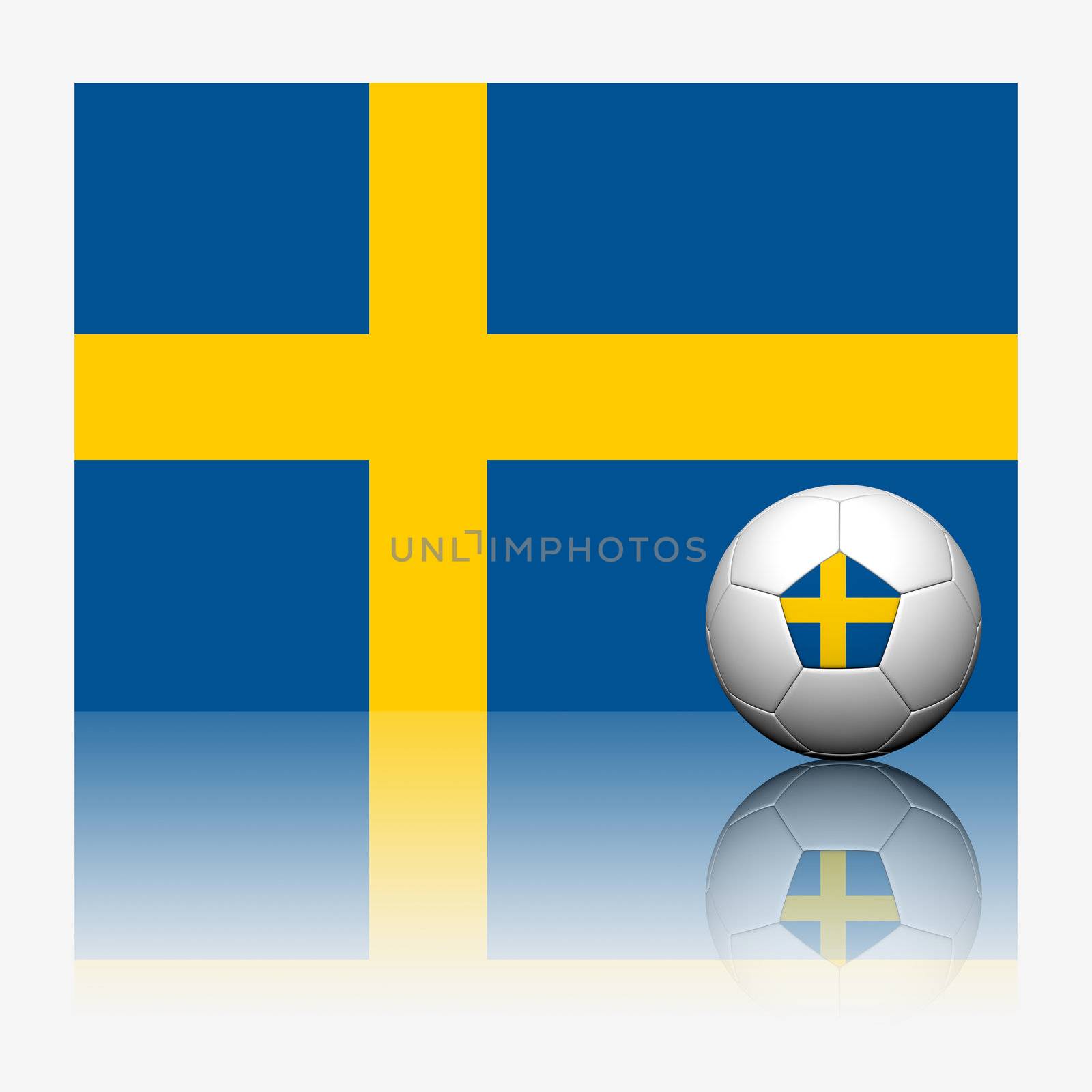Sweden soccer football and flag with reflect on white background