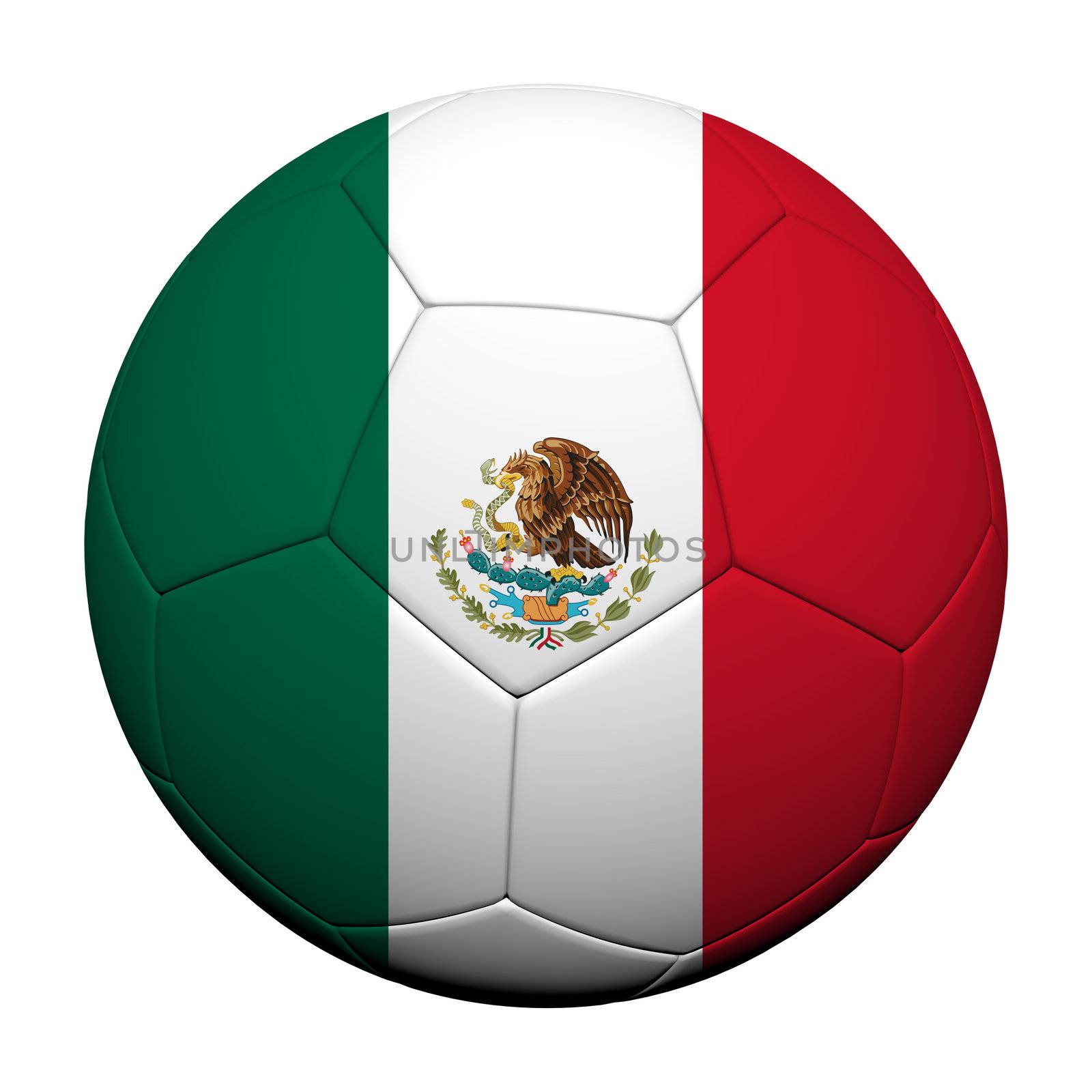 Mexico Flag Pattern 3d rendering of a soccer ball