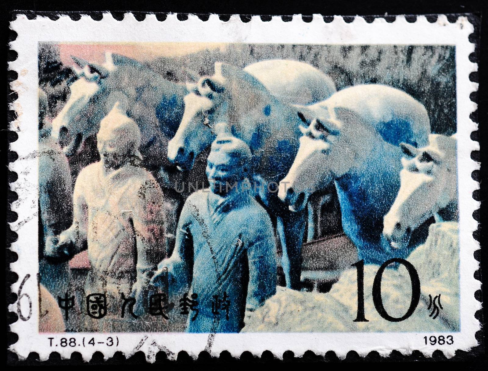 CHINA - CIRCA 1983: A stamp printed in China shows the Terracotta warriors and horses, circa 1983