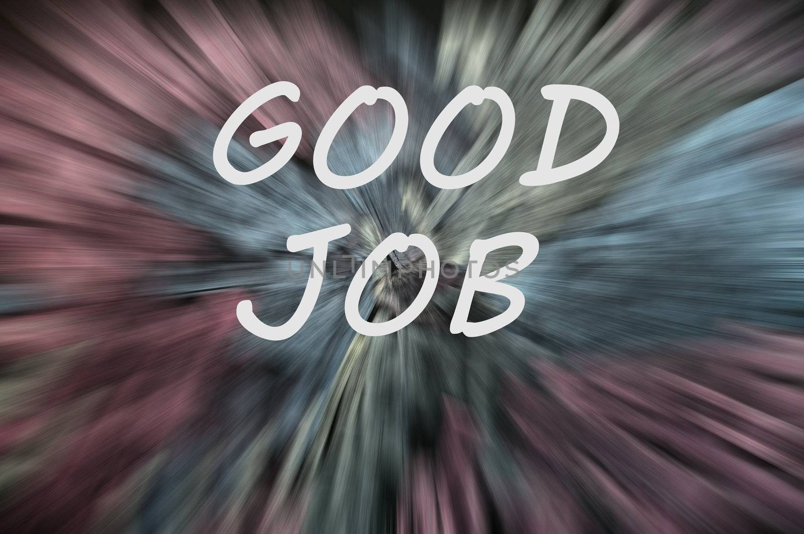 Good job written on a blurred background with colorful motion rays