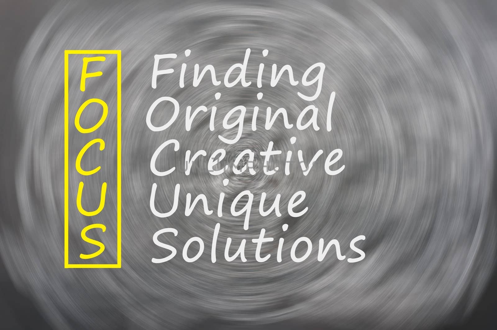 Focus acronym for Finding,Original,Creative,Unique,Solutions written on a blackboard