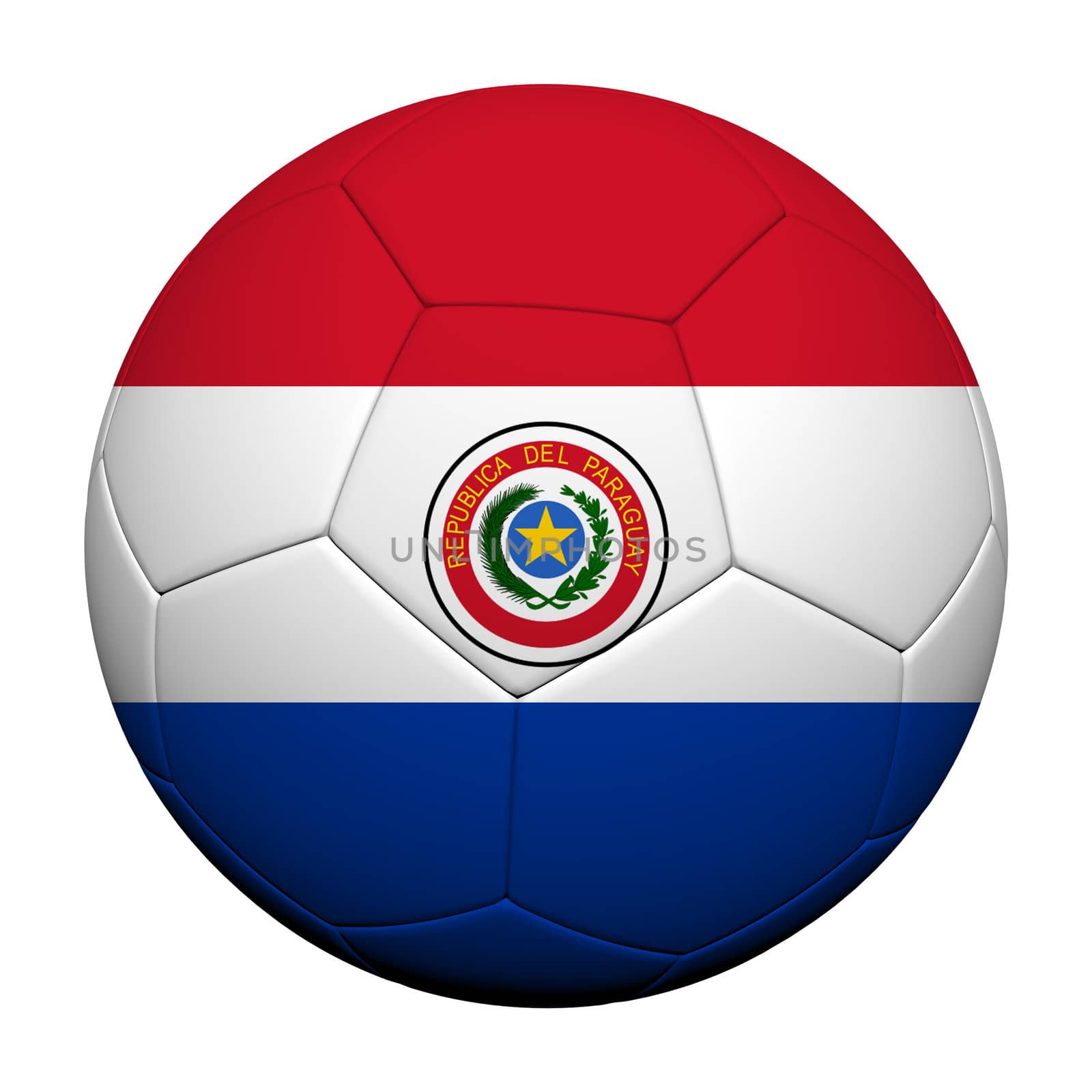 Paraguay Flag Pattern 3d rendering of a soccer ball 