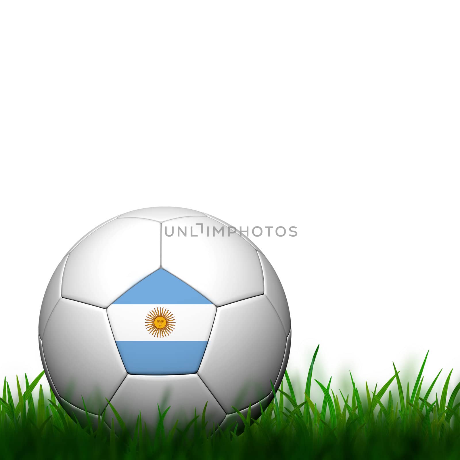 3D Football Argentina Flag Patter in green grass on white backgr by jakgree