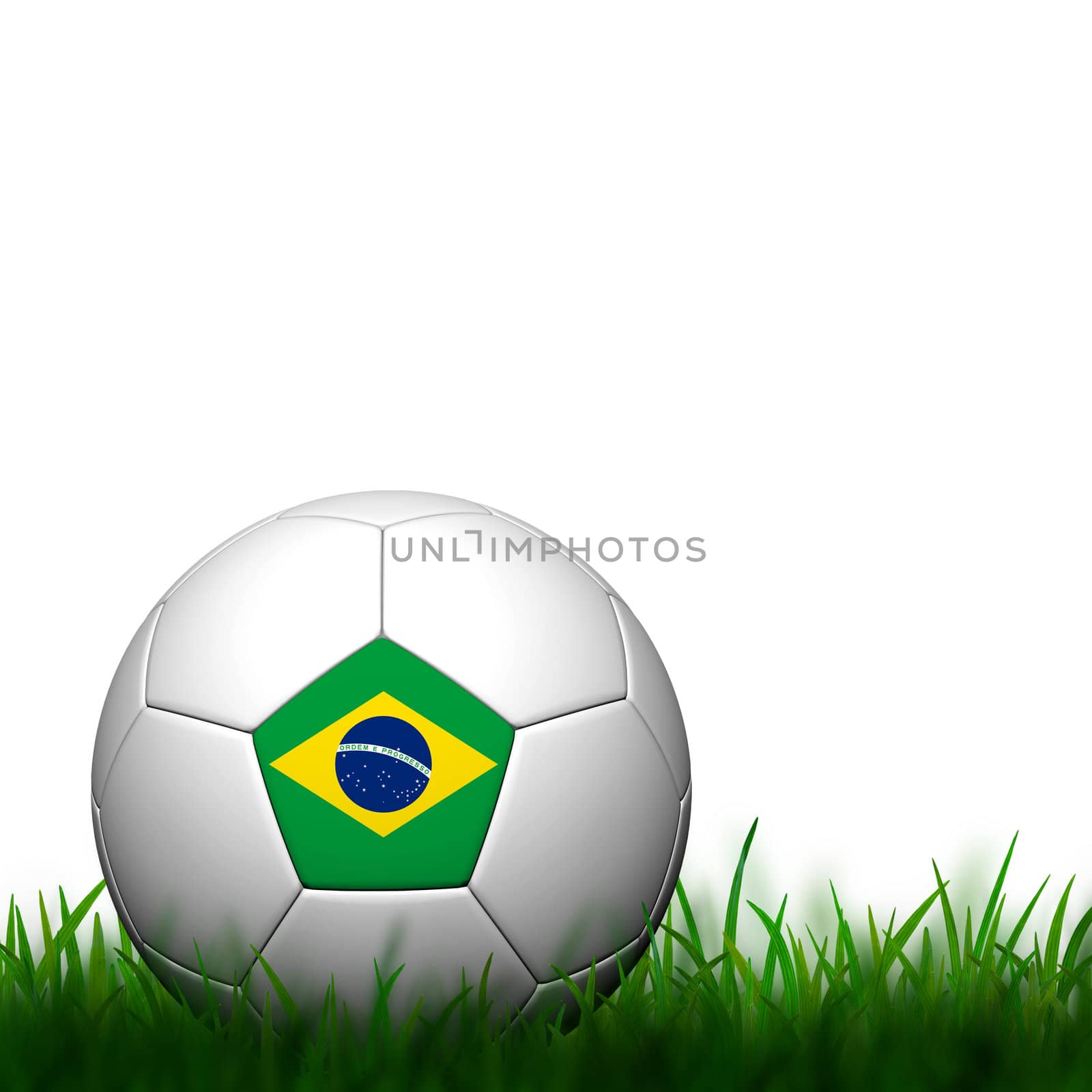 3D Football Brazil Flag Patter in green grass on white backgroun by jakgree