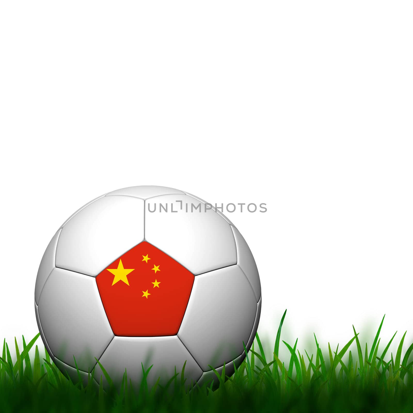 3D Football China Flag Patter in green grass on white background by jakgree