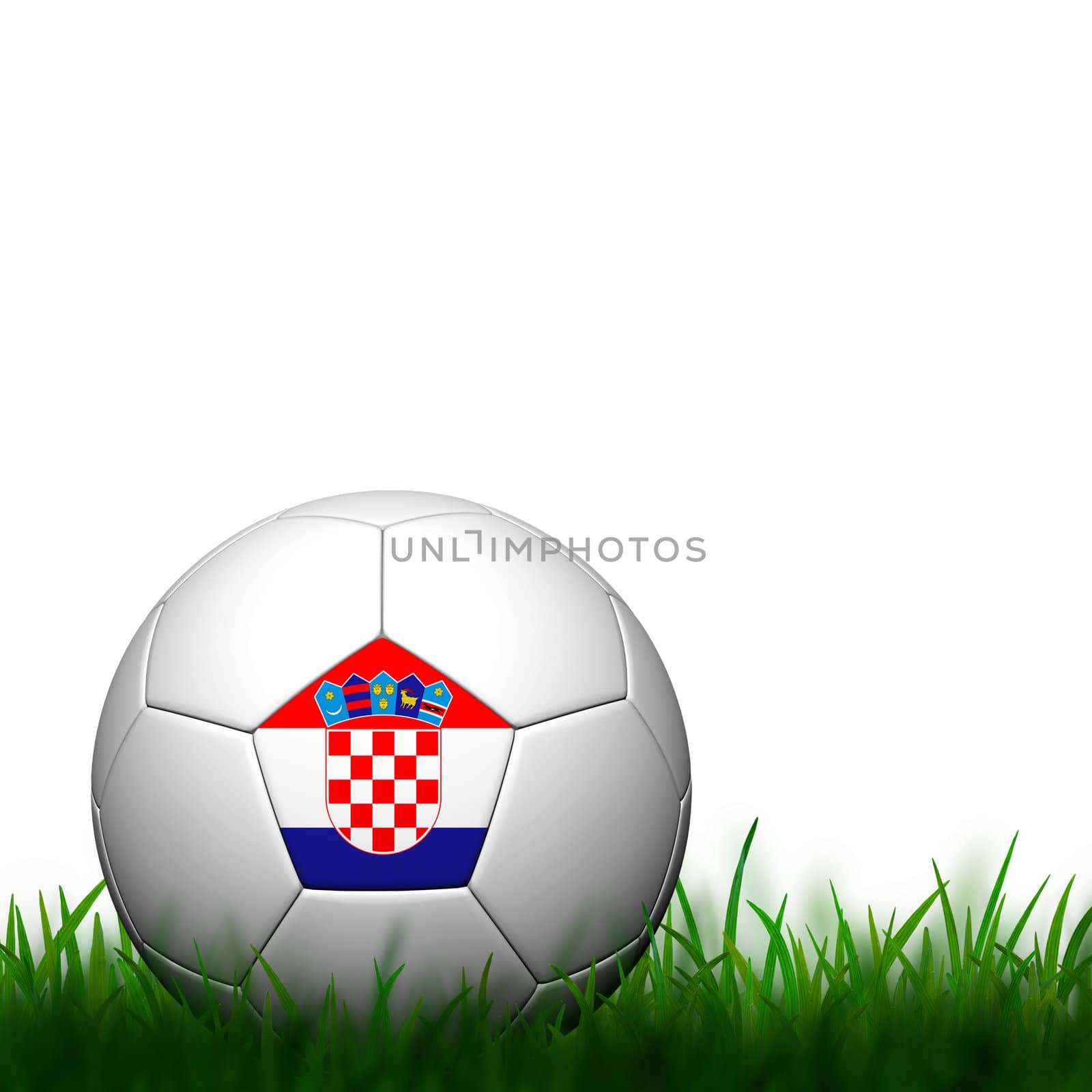 3D Football Croatia Flag Patter in green grass on white background