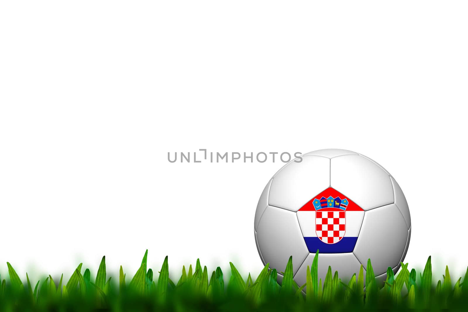 3D Soccer balll Croatia Flag Patter on green grass over white ba by jakgree