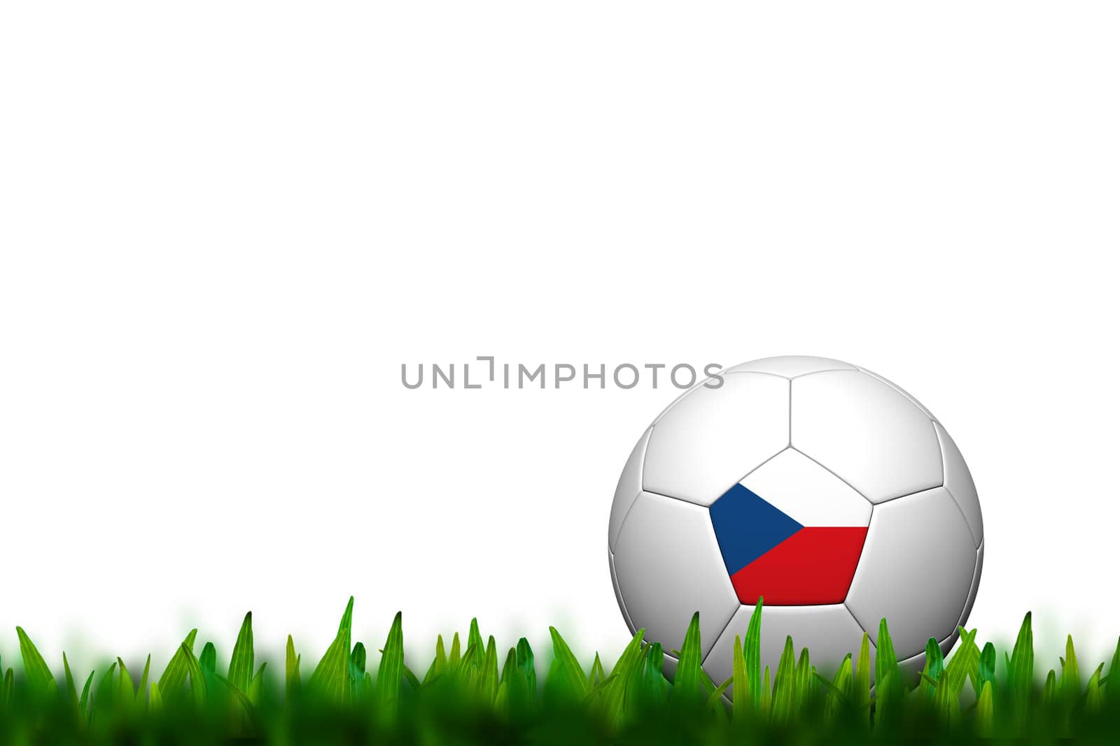 3D Soccer balll Czech Flag Patter on green grass over white back by jakgree