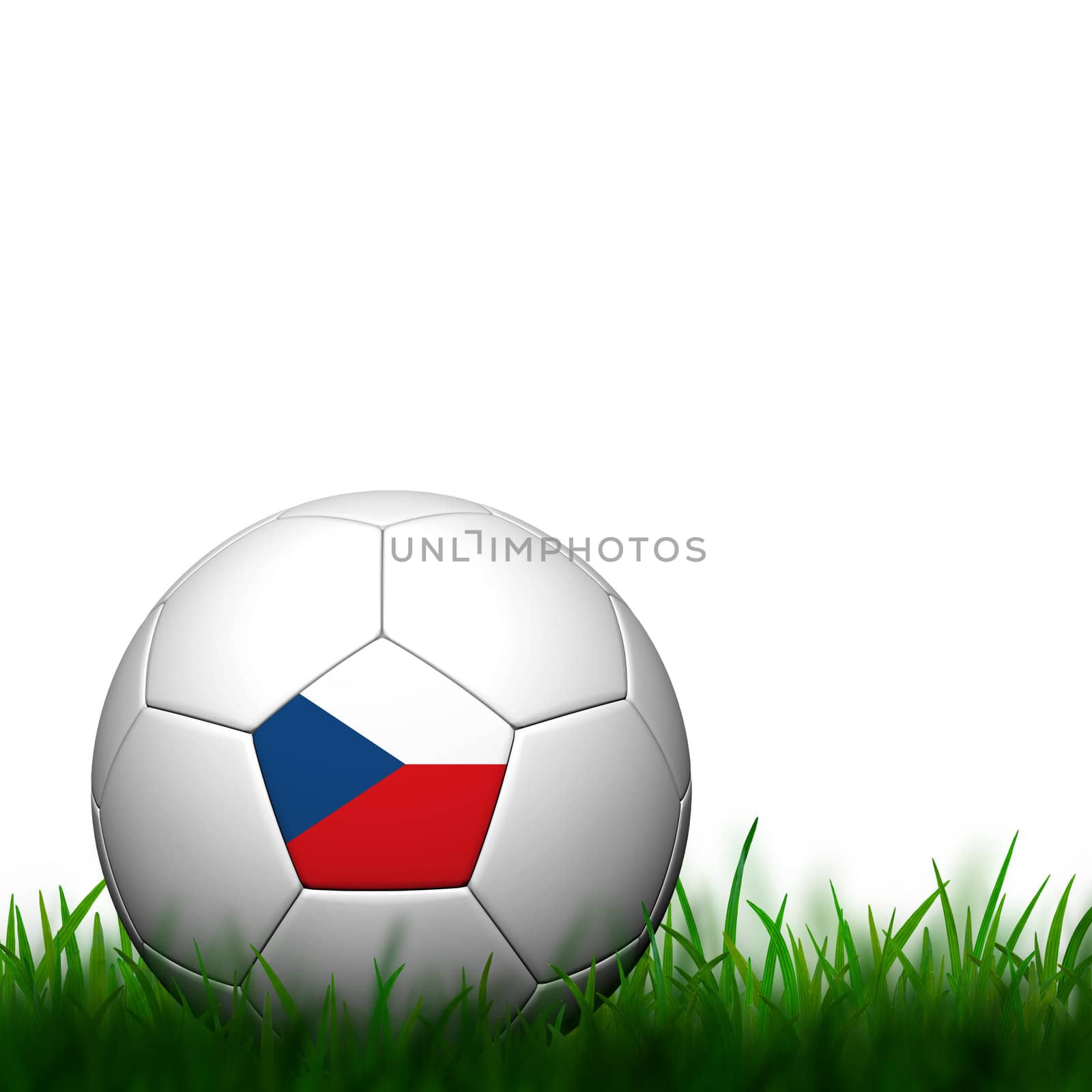 3D Football Czech Flag Patter in green grass on white background
