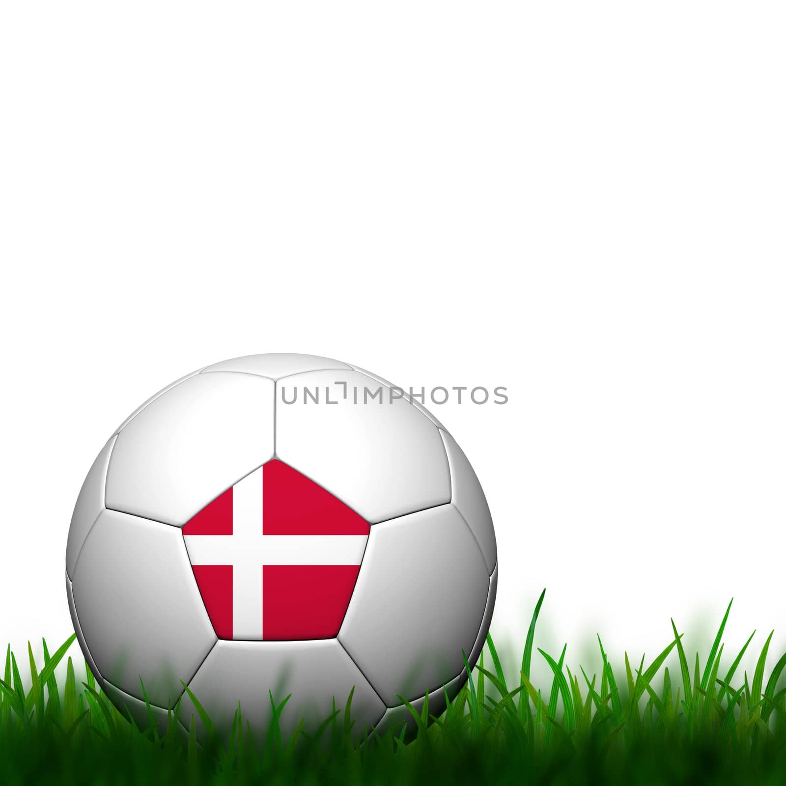 3D Football Denmark Flag Patter in green grass on white background
