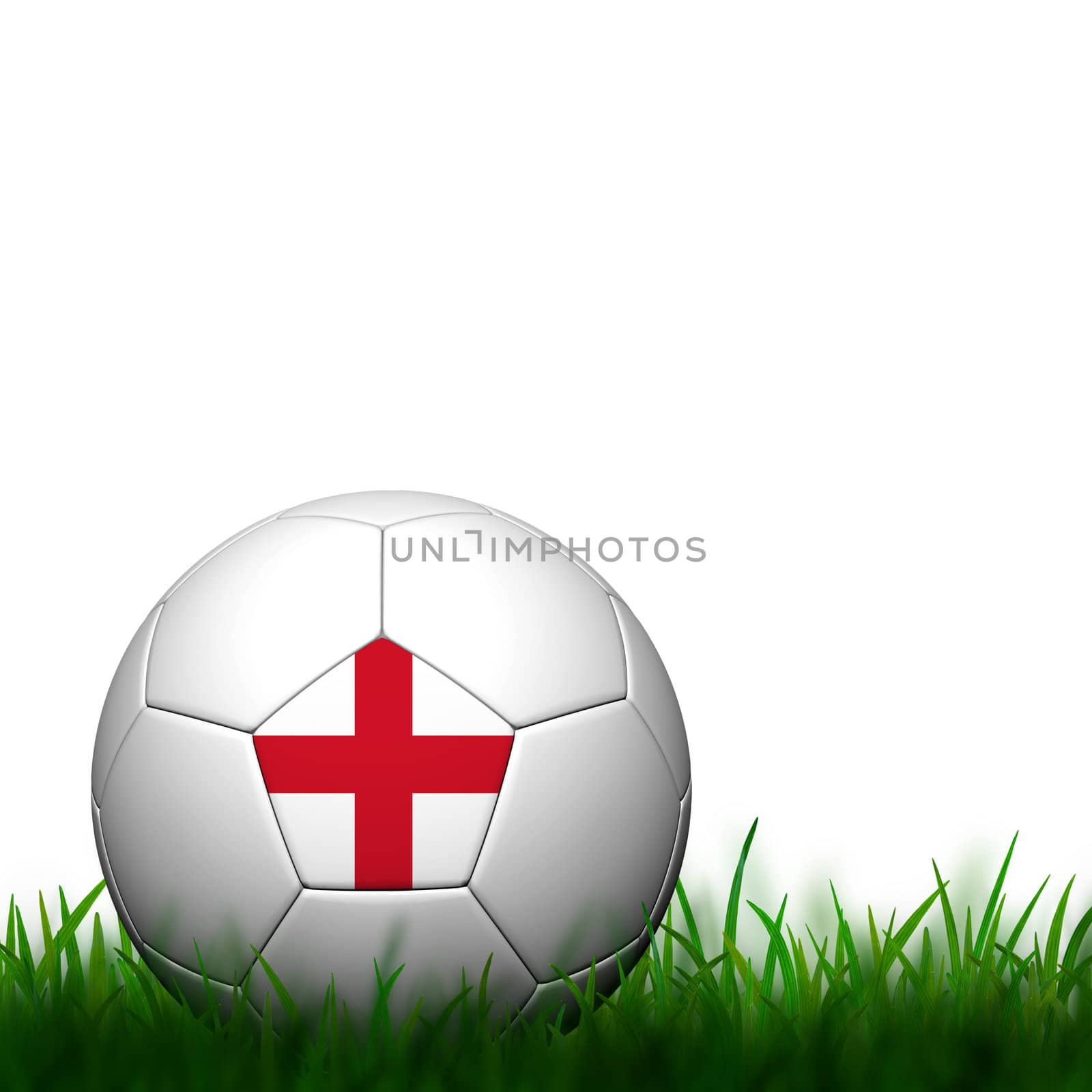 3D Football England Flag Patter in green grass on white background