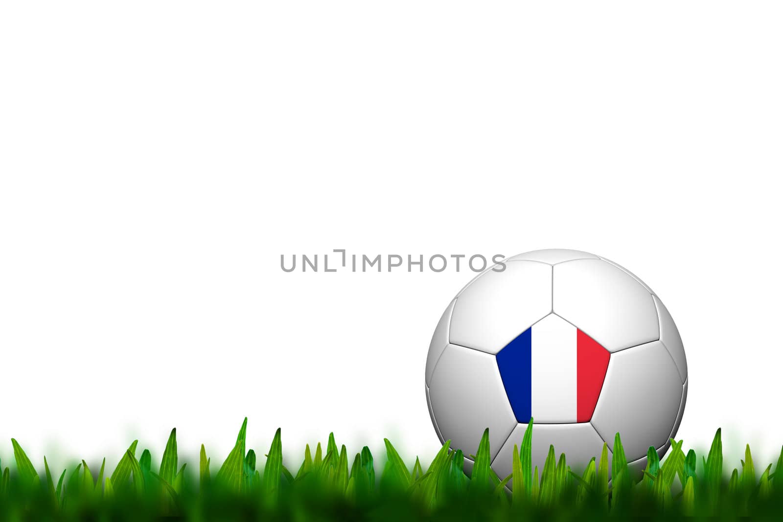 3D Soccer balll France Flag Patter on green grass over white bac by jakgree