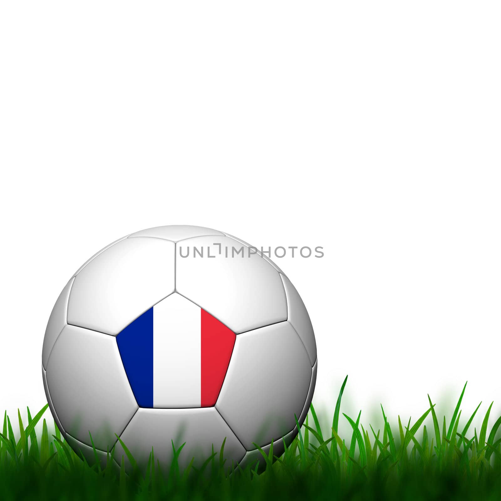 3D Football France Flag Patter in green grass on white backgroun by jakgree