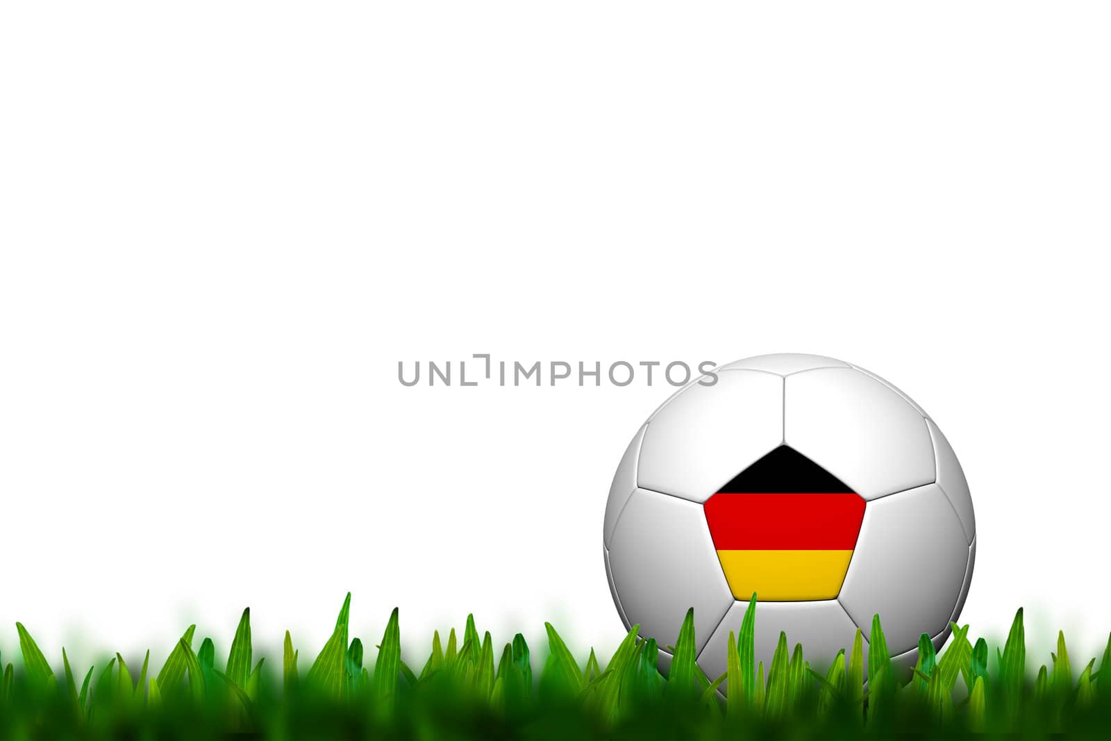 3D Soccer balll Germany Flag Patter on green grass over white ba by jakgree