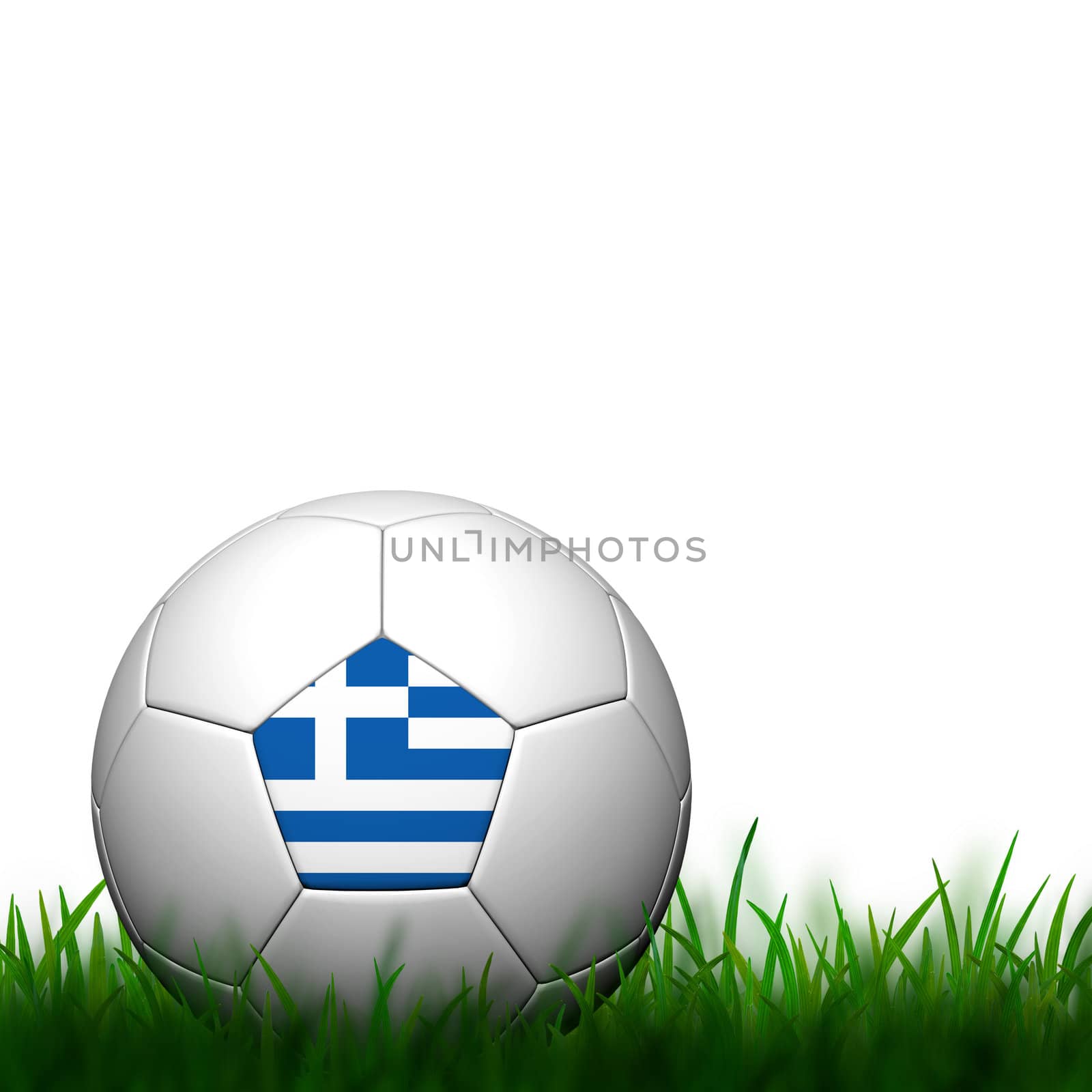 3D Football Greece  Flag Patter in green grass on white background