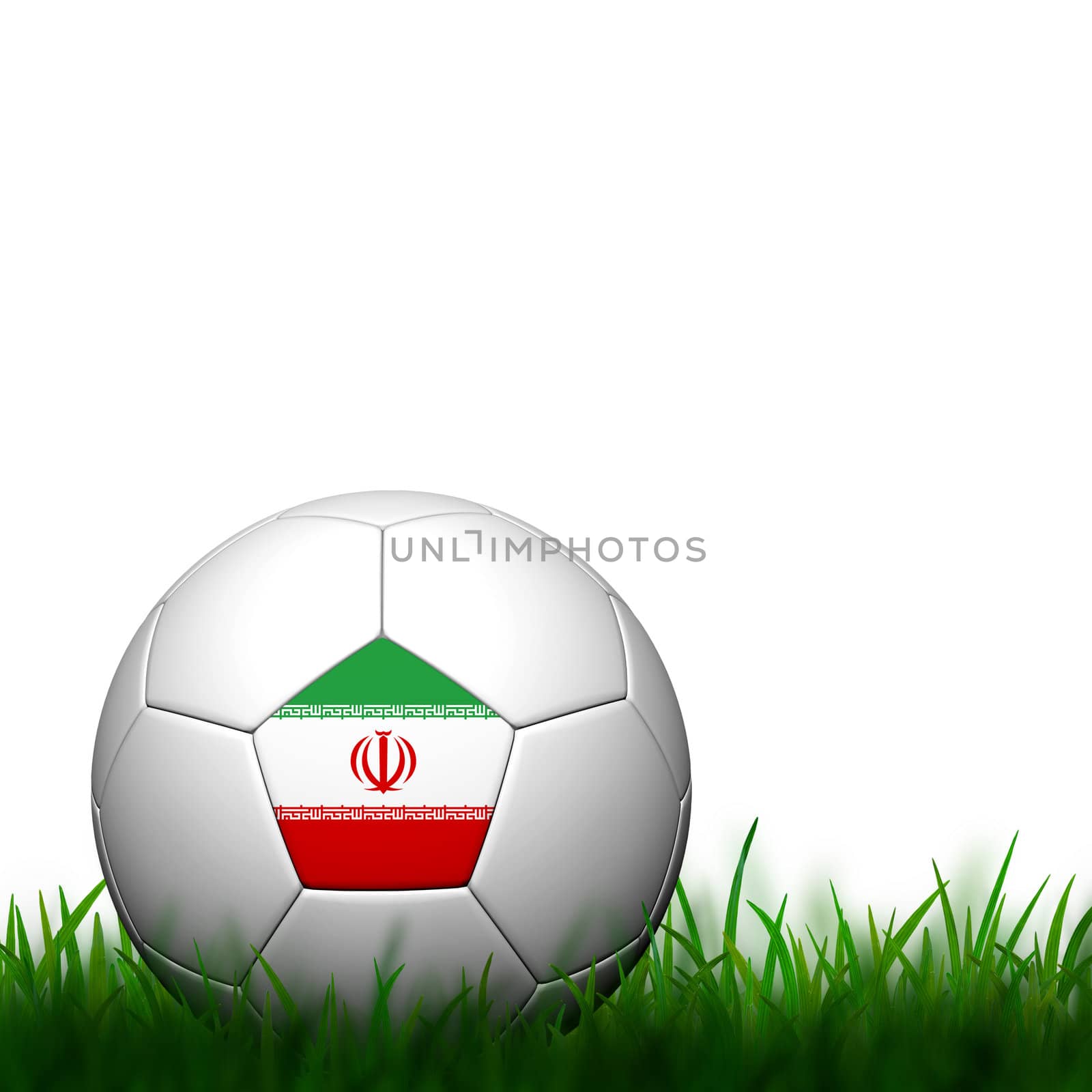 3D Football Iran Flag Patter in green grass on white background by jakgree