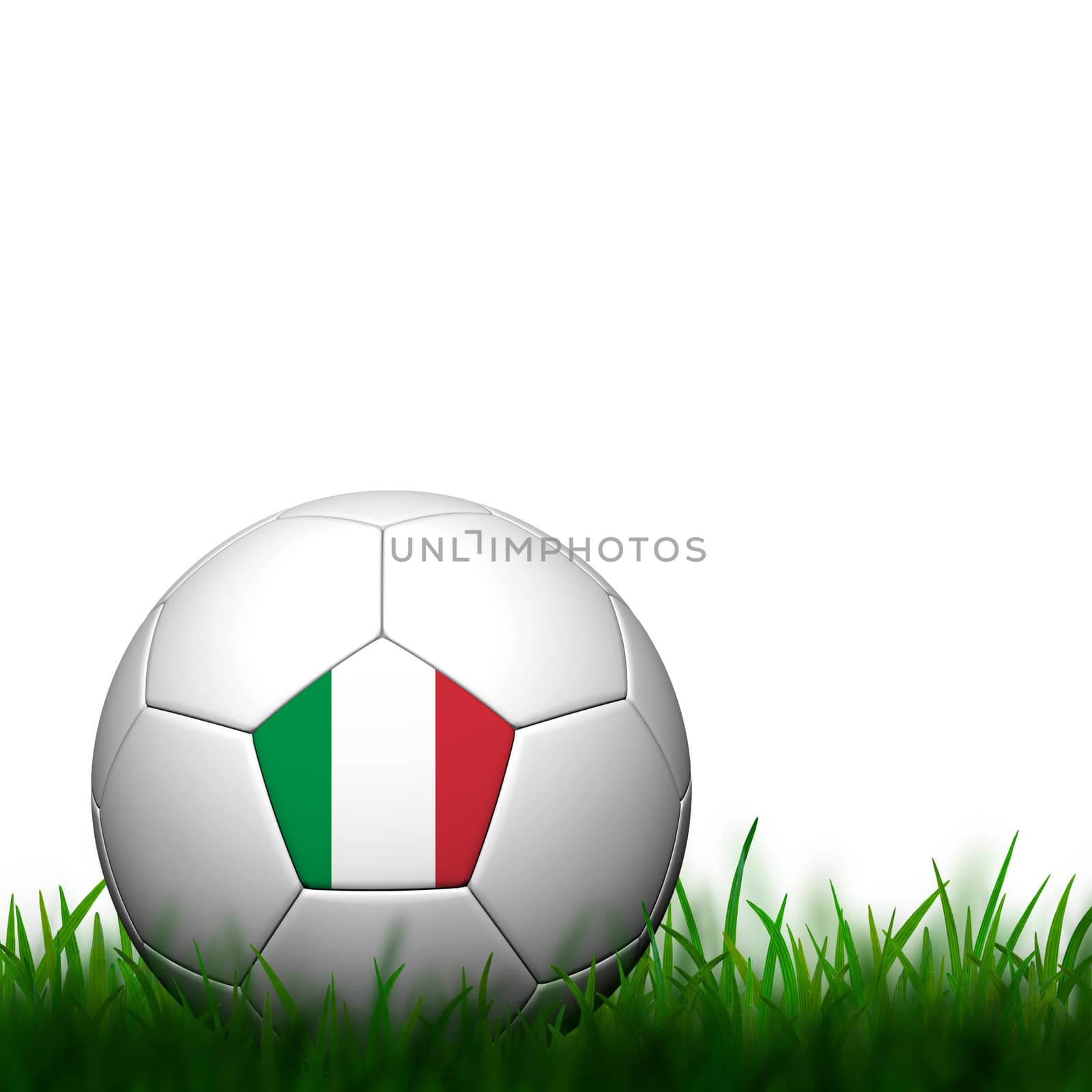 3D Football Italy Flag Patter in green grass on white background by jakgree