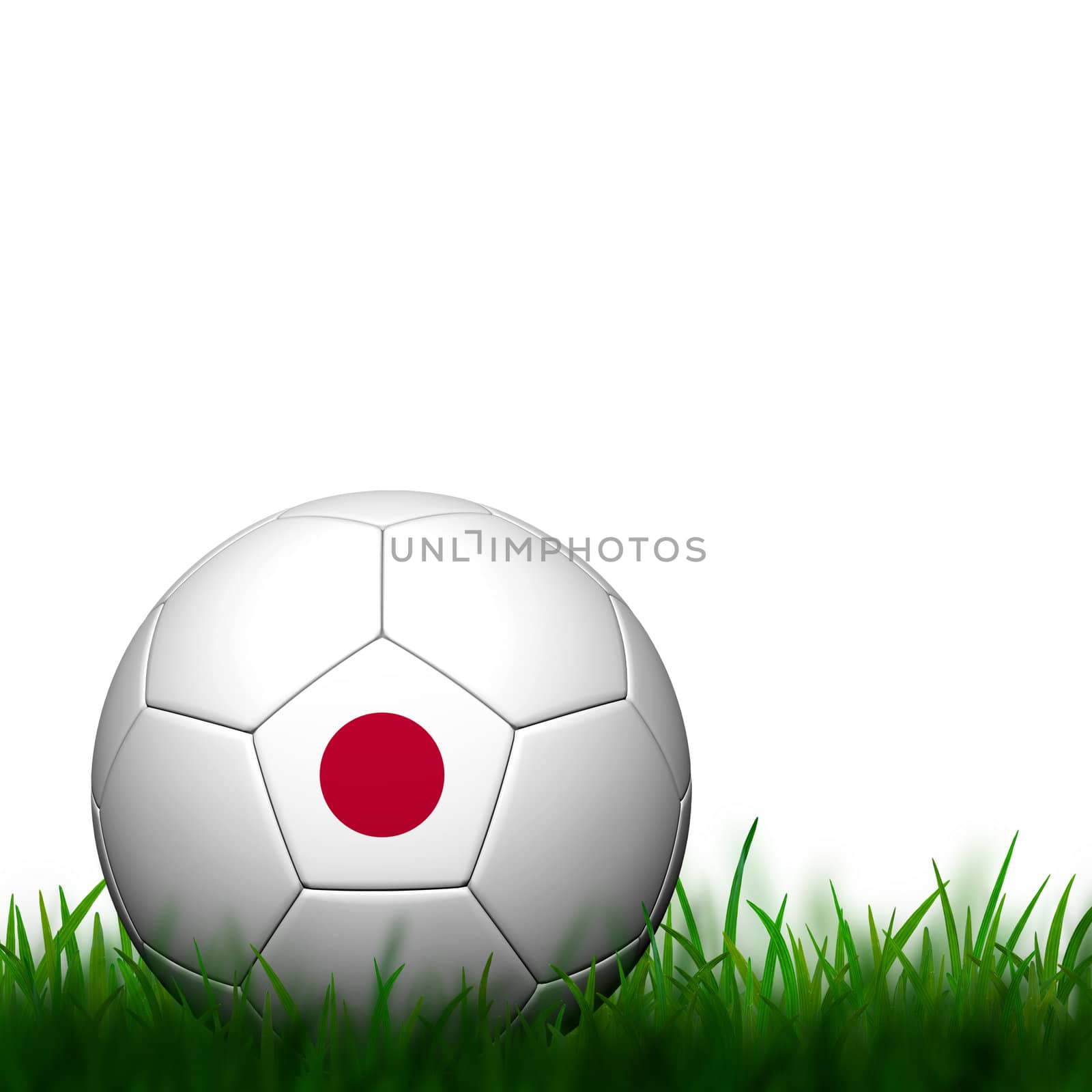 3D Football Japan Flag Patter in green grass on white background