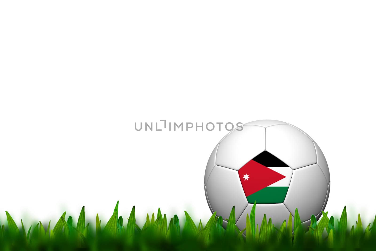 3D Soccer balll Jordan Flag Patter on green grass over white background