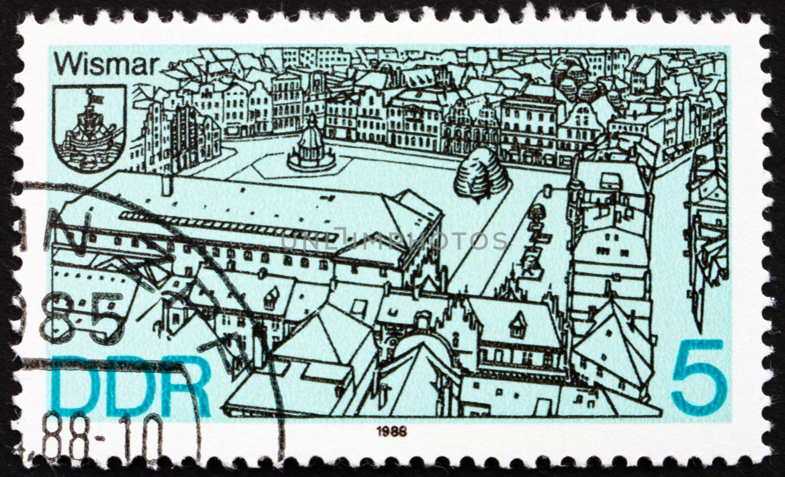 GDR - CIRCA 1988: a stamp printed in GDR shows Wismar, District Capital, Nordwestmecklenburg, Germany, circa 1988