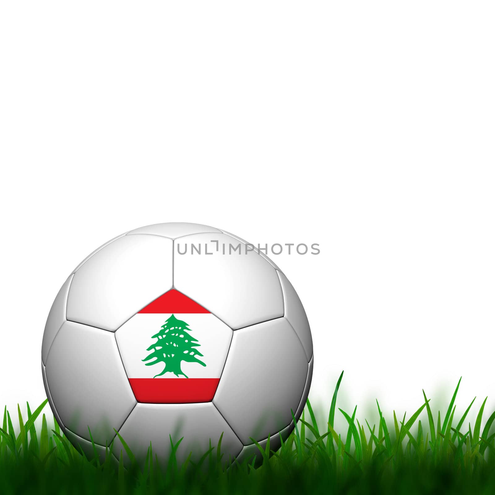 3D Football Lebanon Flag Patter in green grass on white backgrou by jakgree