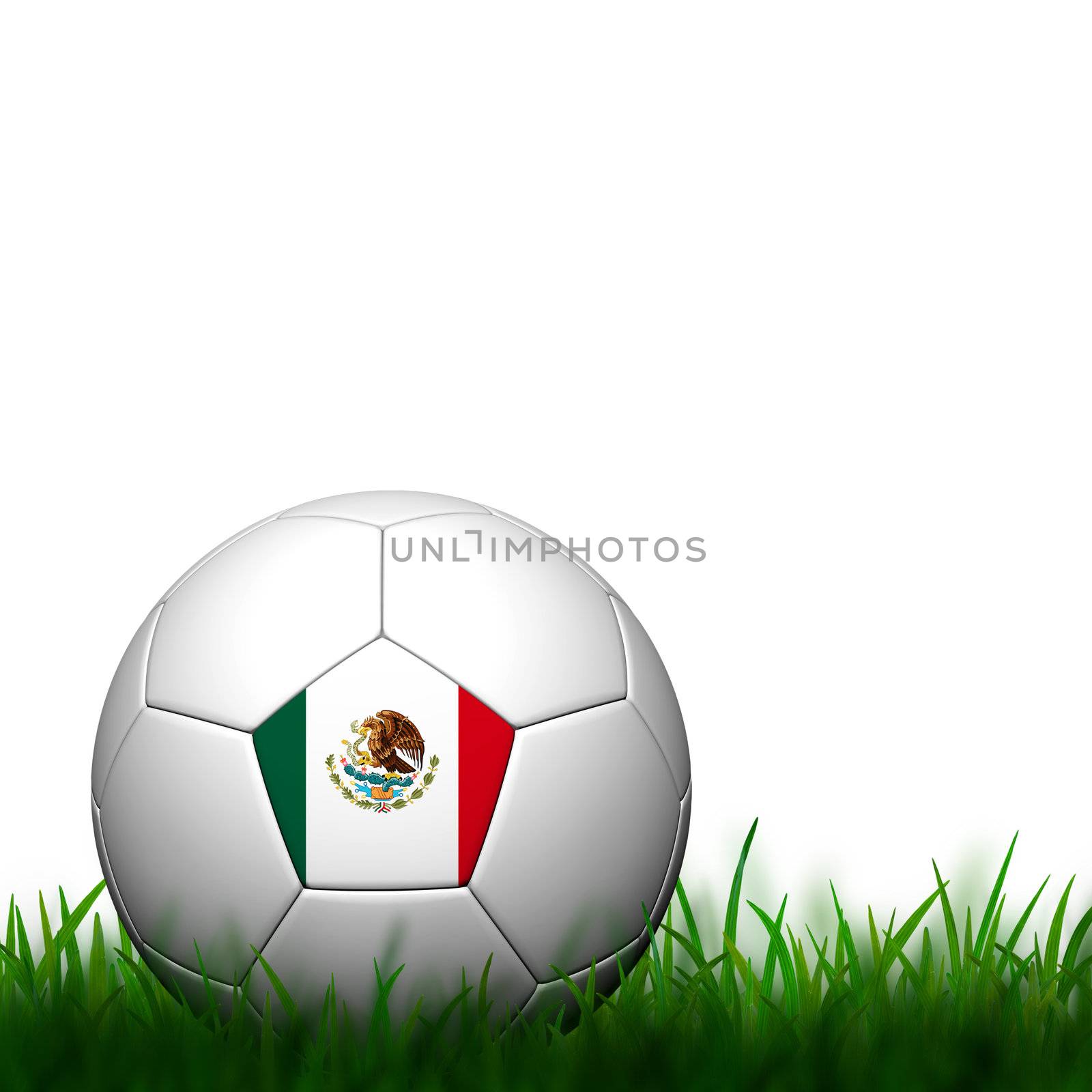 3D Football Mexico Flag Patter in green grass on white background