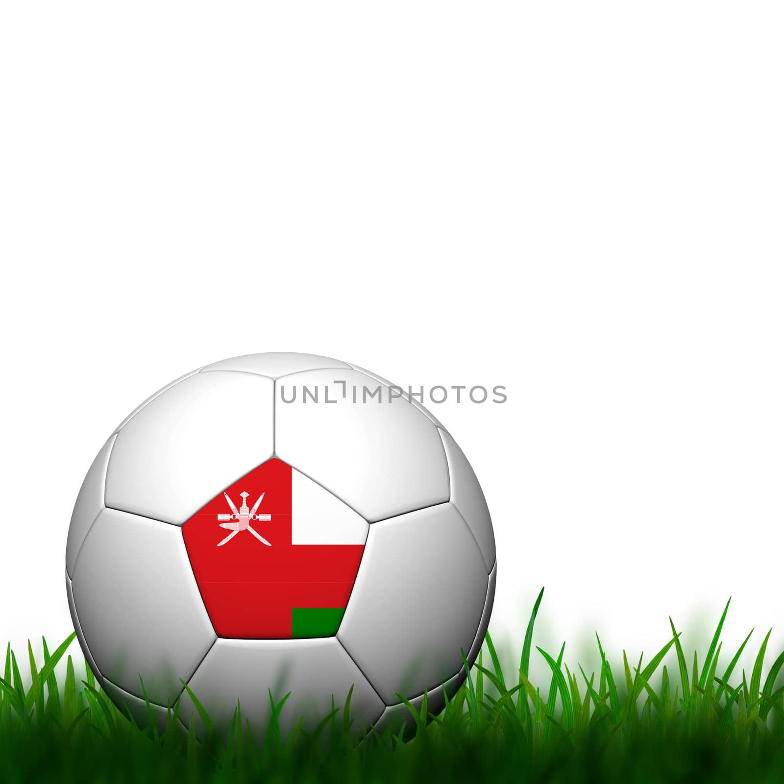 3D Football Oman Flag Patter in green grass on white background