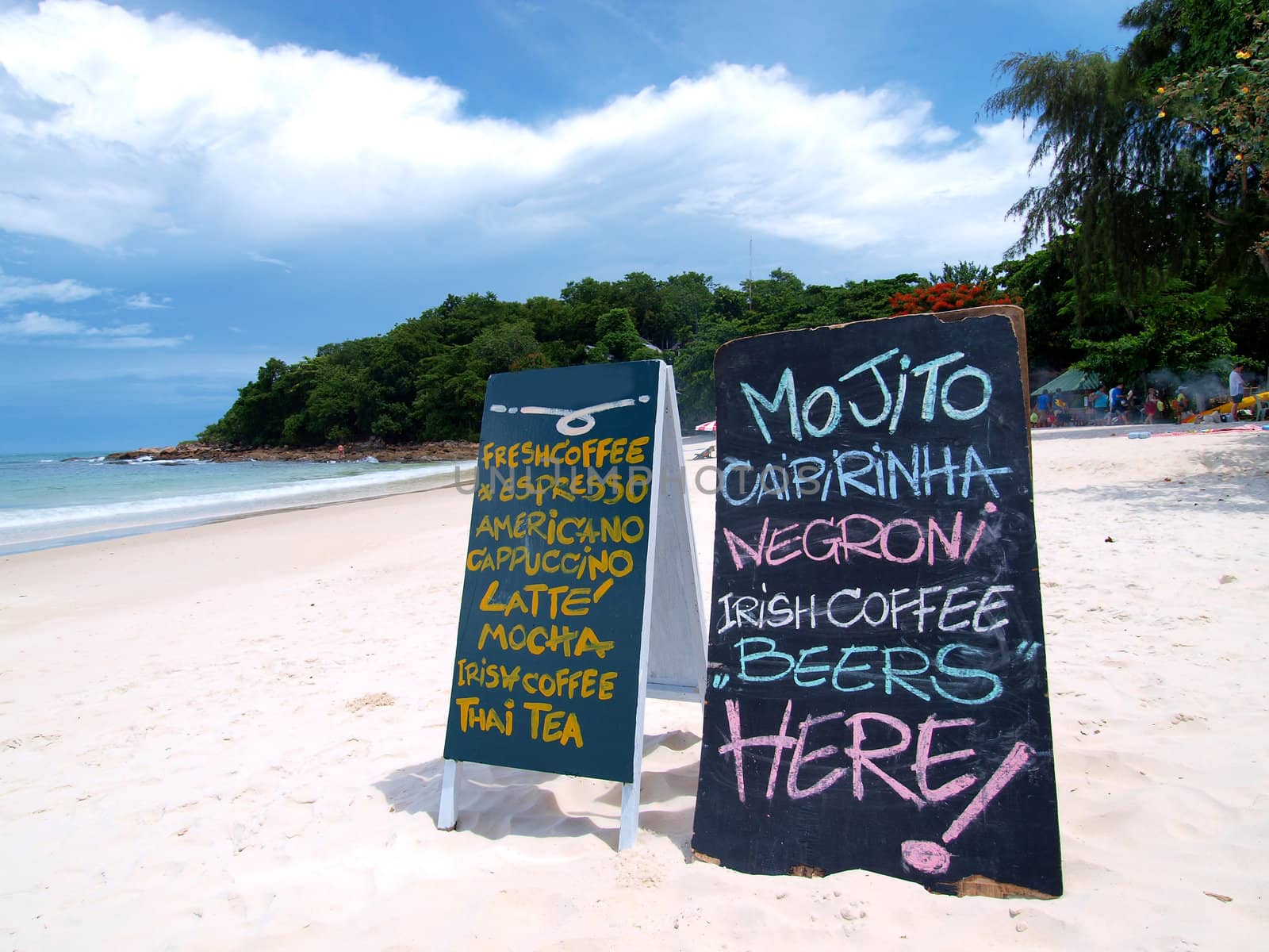 blackboard coffee menu on the beach