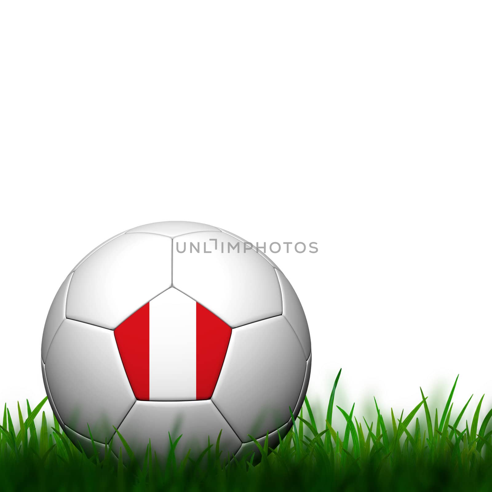 3D Football Peru Flag Patter in green grass on white background by jakgree