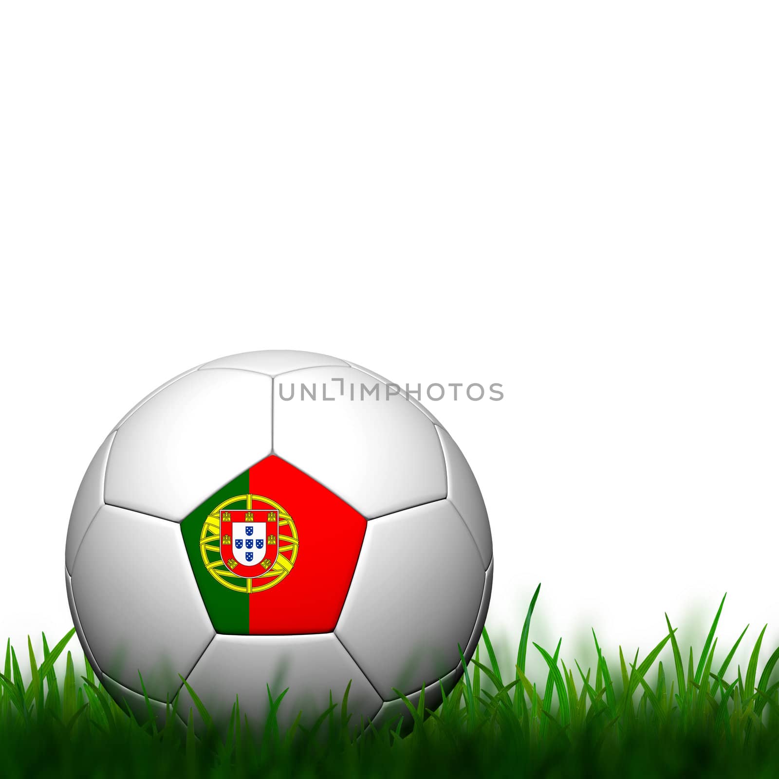3D Football Portugal Flag Patter in green grass on white backgro by jakgree
