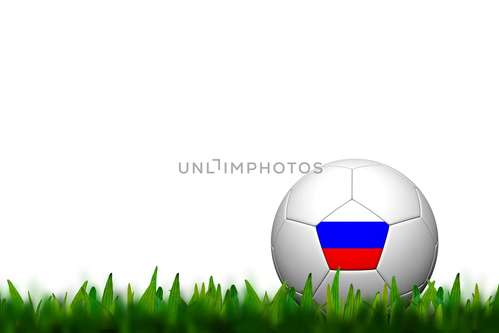 3D Soccer balll Russia Flag Patter on green grass over white bac by jakgree