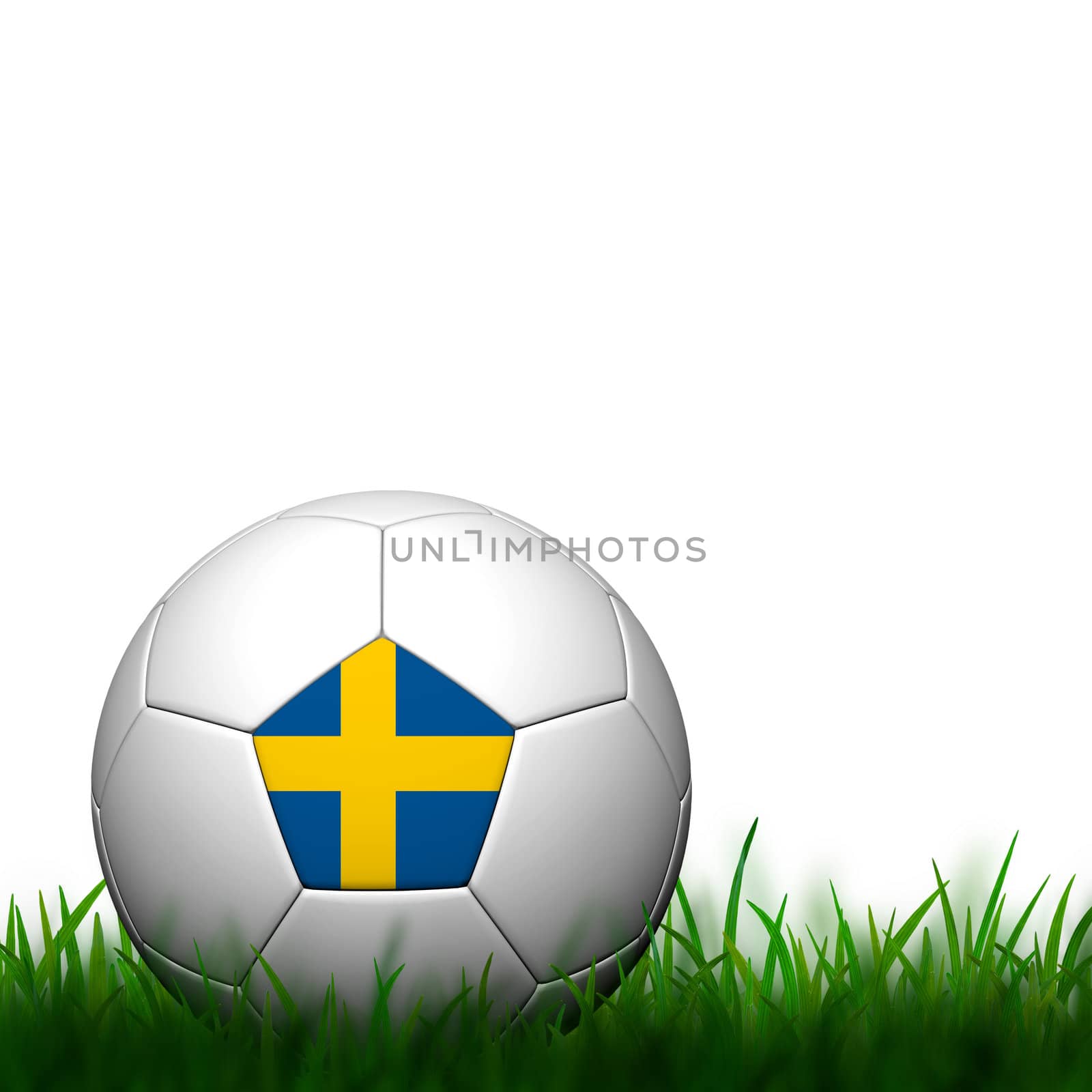 3D Football Sweden Flag Patter in green grass on white background