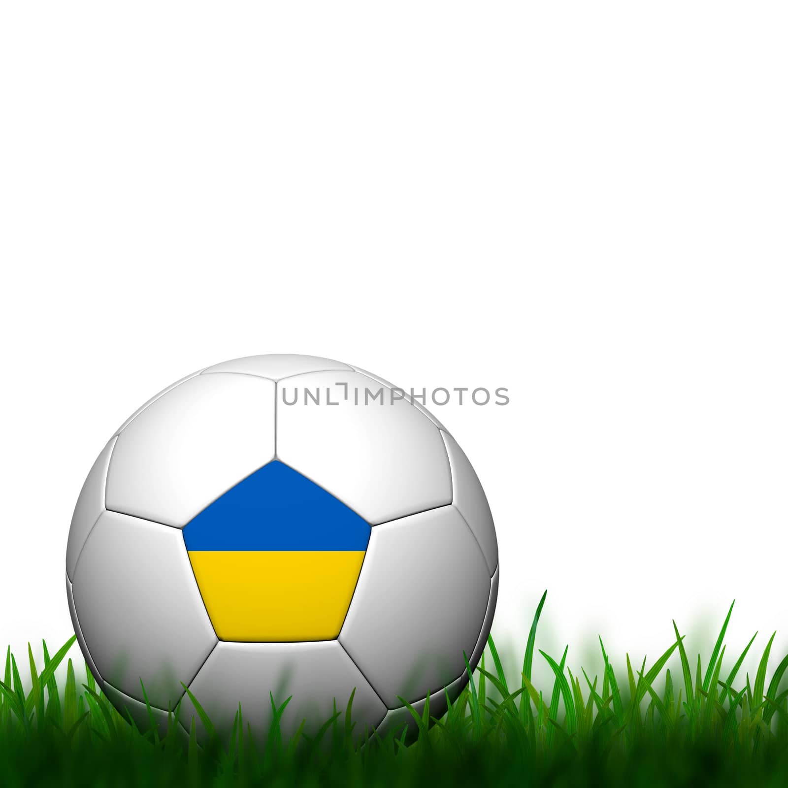 3D Football Ukraine Flag Patter in green grass on white background