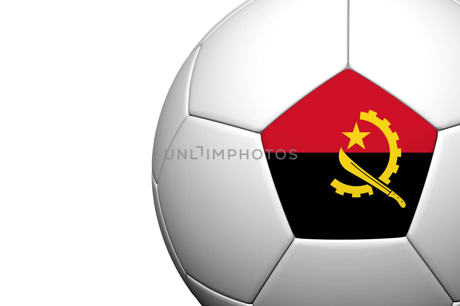 Angola Flag Pattern 3d rendering of a soccer ball isolate on whi by jakgree