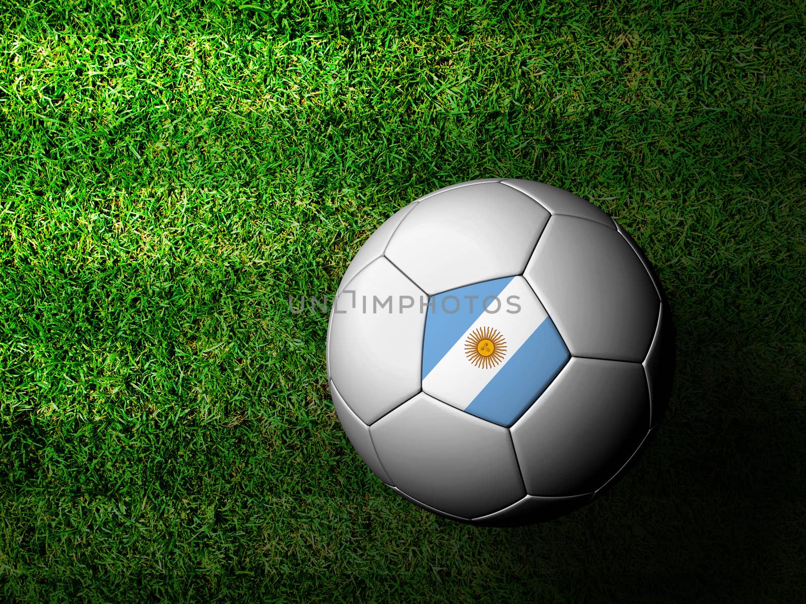 Argentina Flag Pattern 3d rendering of a soccer ball in green grass