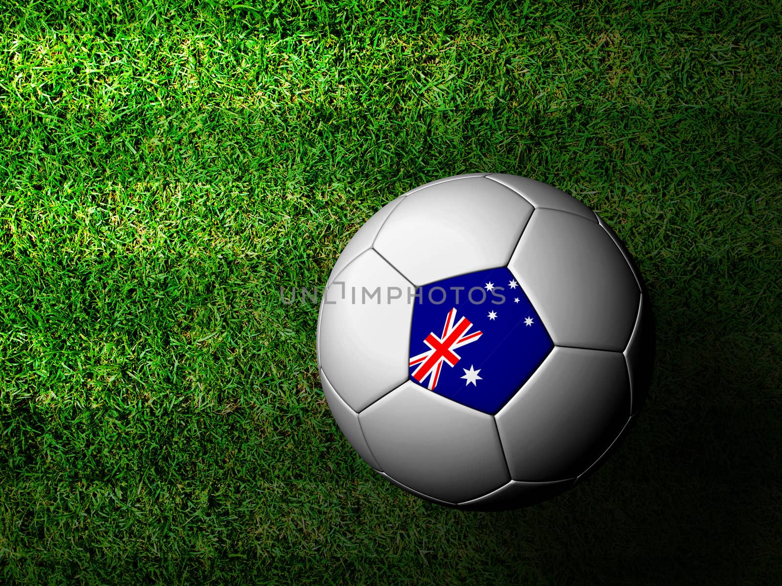 Australia Flag Pattern 3d rendering of a soccer ball in green gr by jakgree