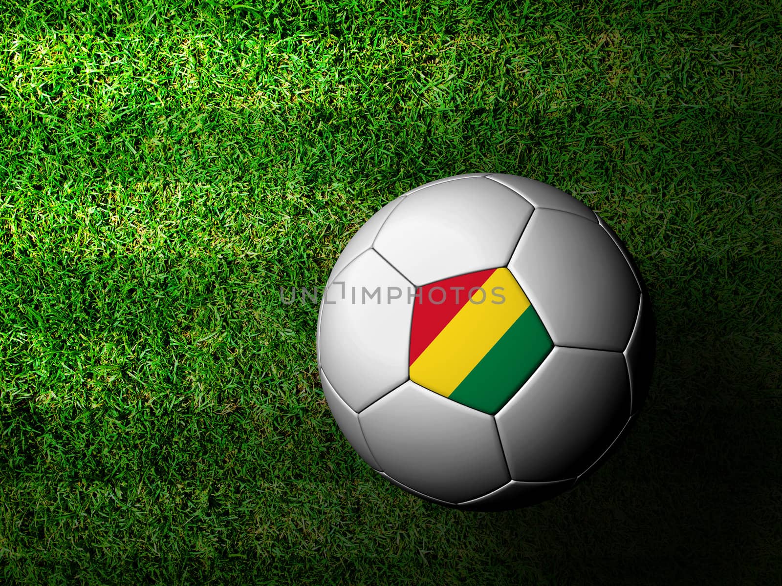 Bolivia Flag Pattern 3d rendering of a soccer ball in green grass