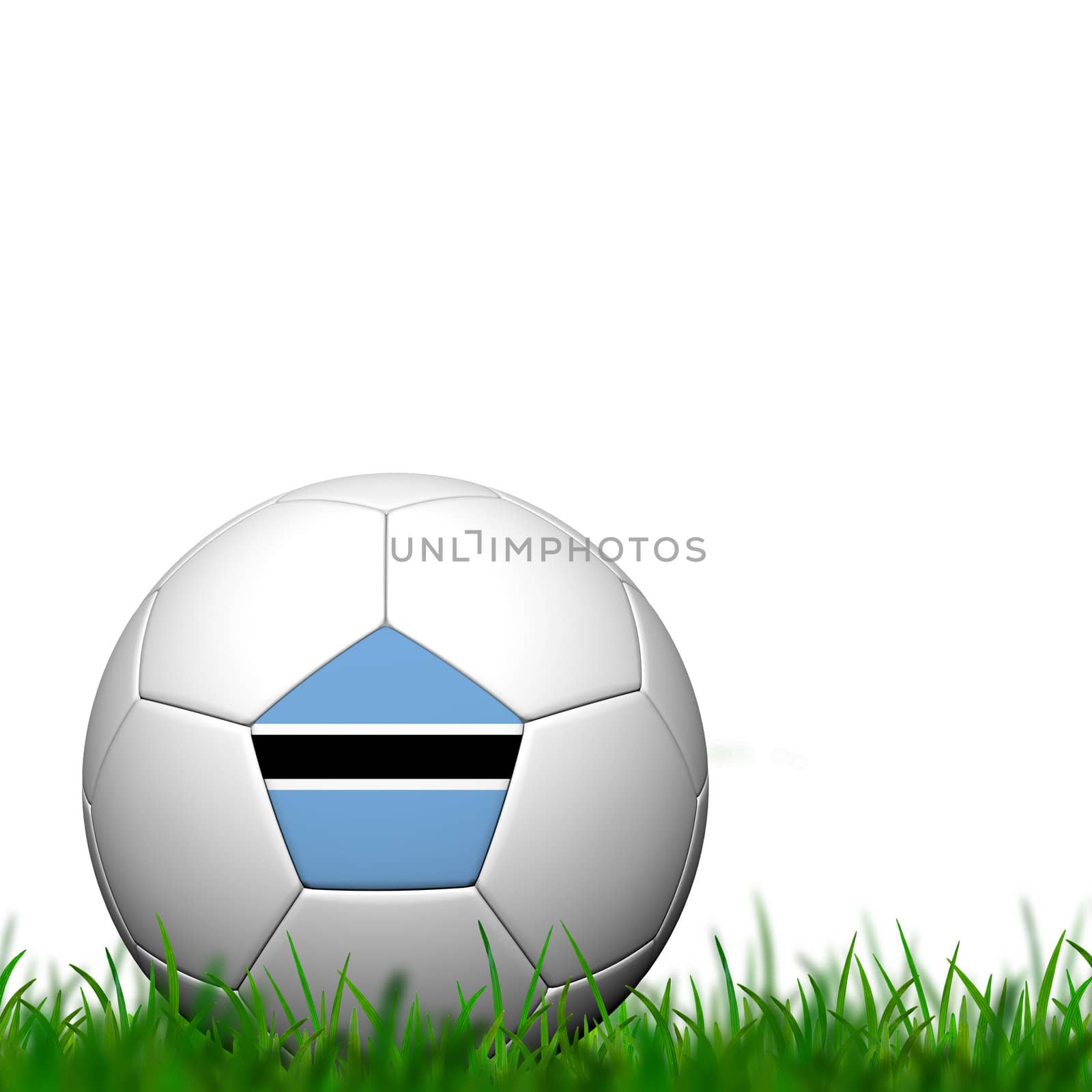 3D Soccer balll  Botswana Flag Patter on green grass over white background