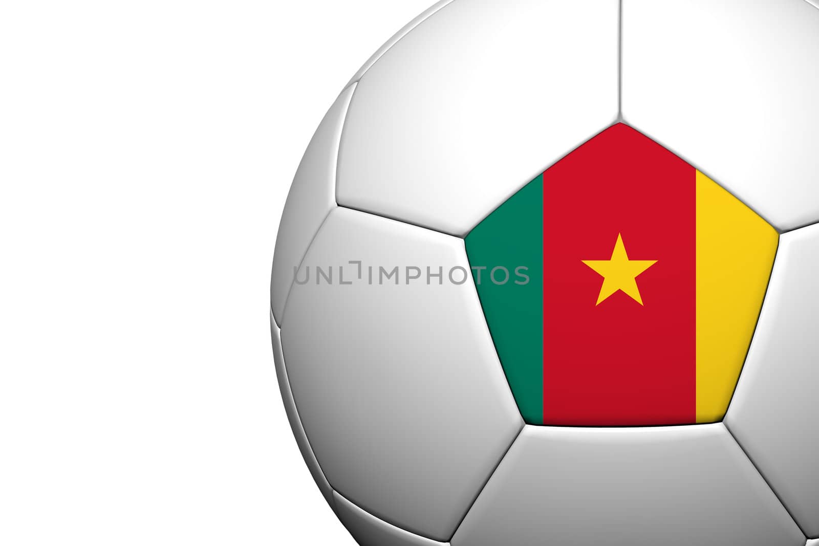 Cameroon Flag Pattern 3d rendering of a soccer ball isolate on white background