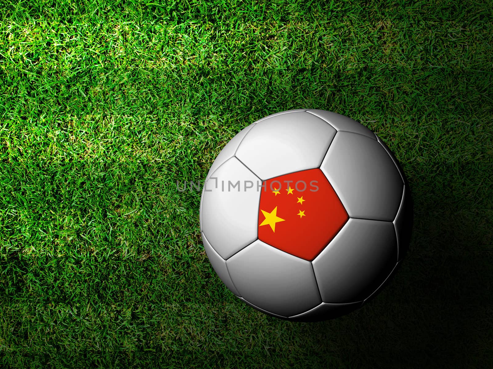 China Flag Pattern 3d rendering of a soccer ball in green grass by jakgree