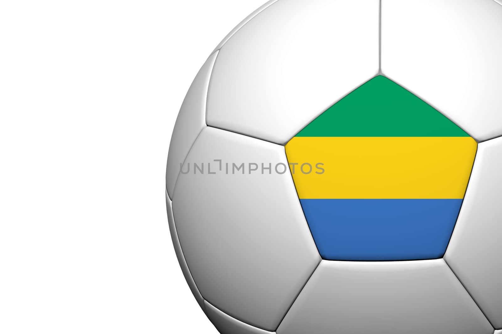 Gabon Flag Pattern 3d rendering of a soccer ball isolate on white background