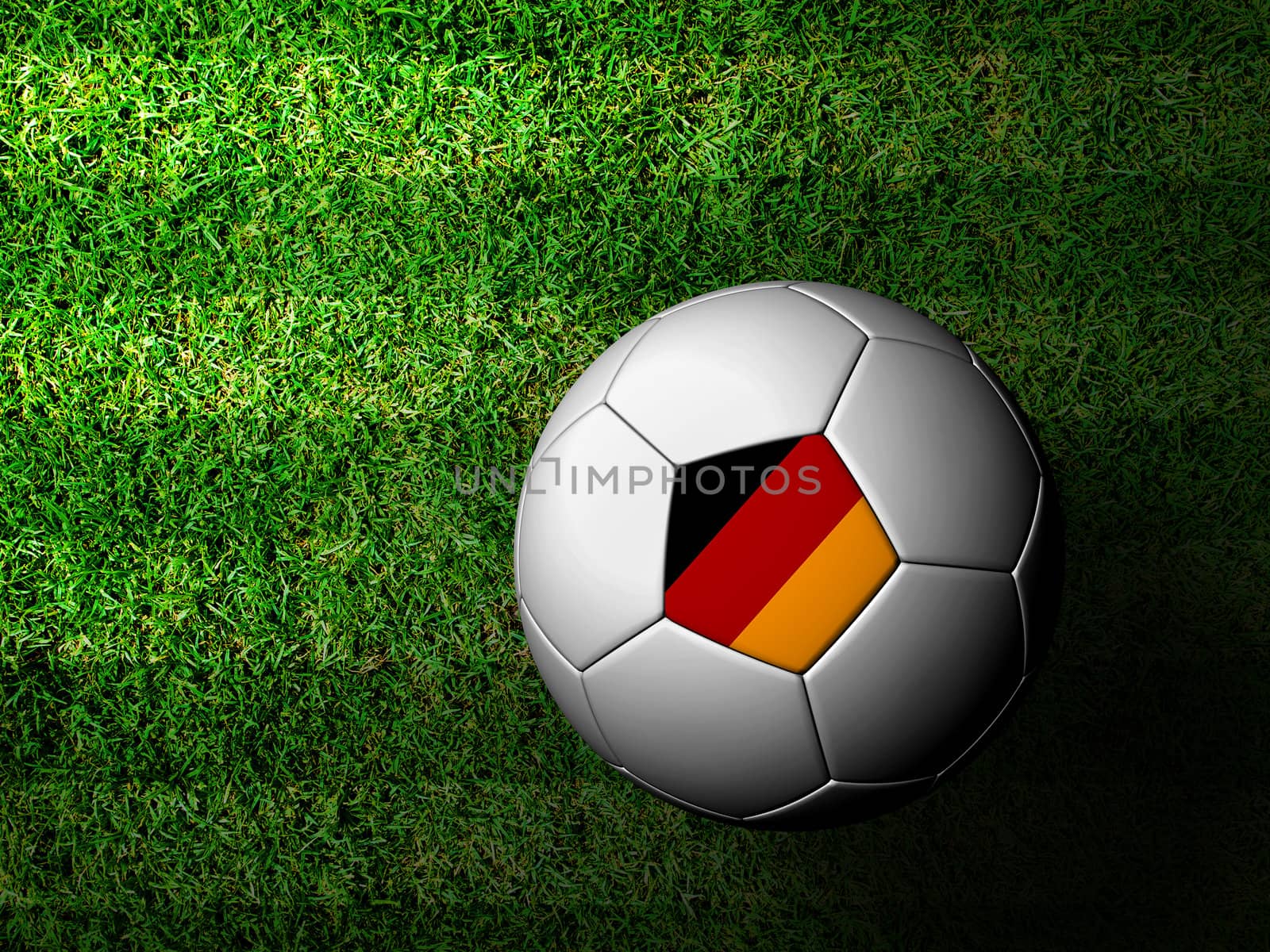 Germany Flag Pattern 3d rendering of a soccer ball in green gras by jakgree