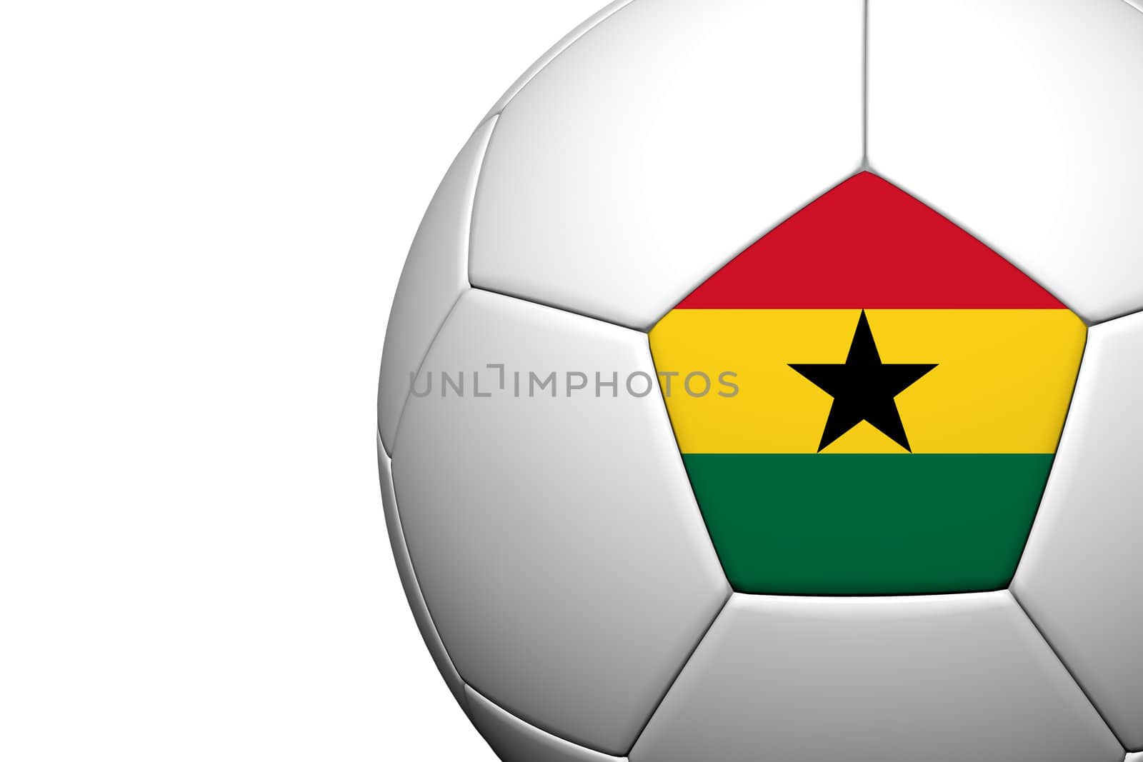 Ghana Flag Pattern 3d rendering of a soccer ball isolate on white background