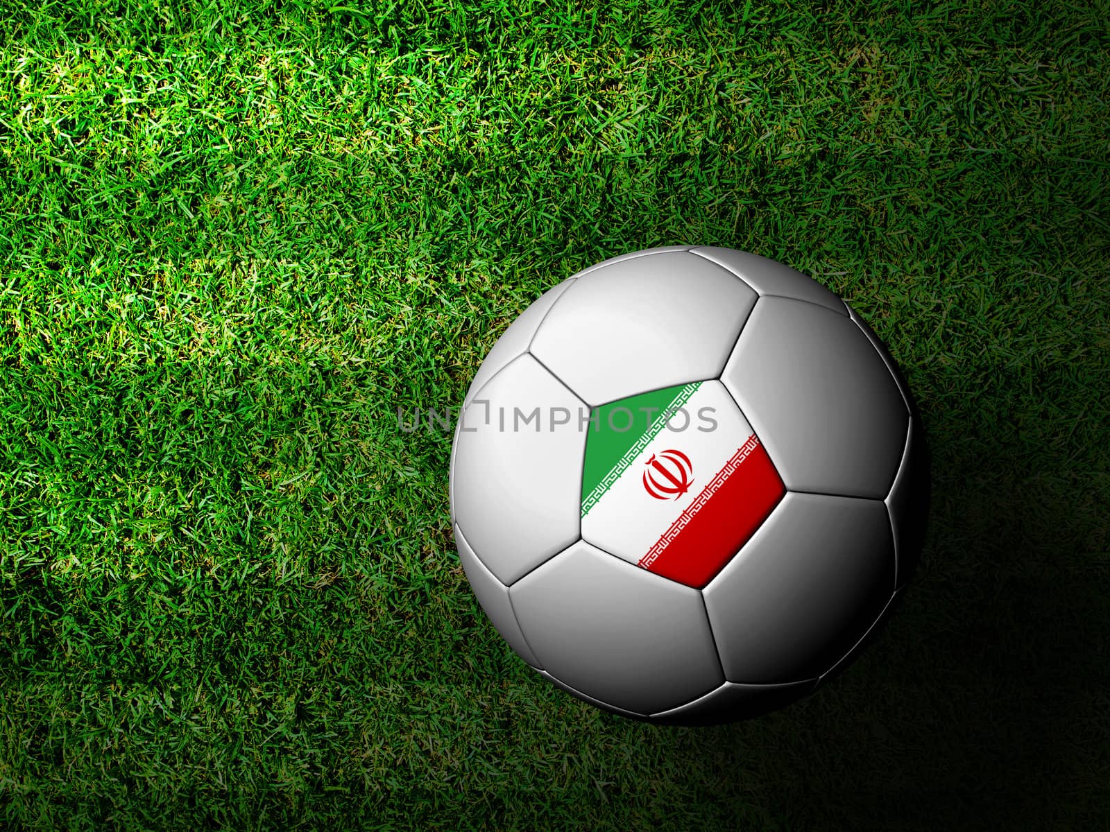 Iran Flag Pattern 3d rendering of a soccer ball in green grass by jakgree